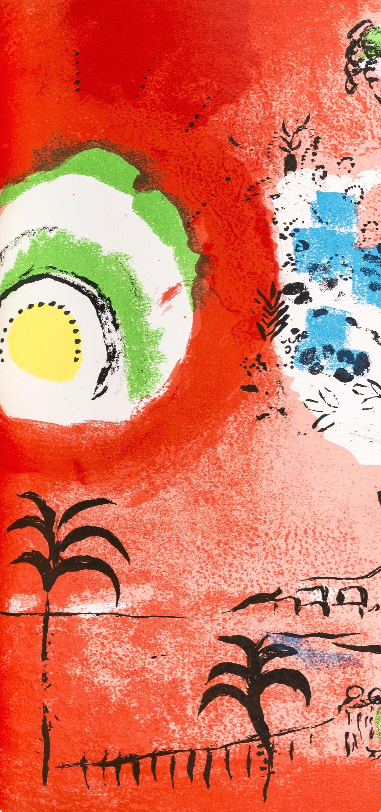 La Baie des Anges (Cramer 43; Mourlot 286), The Lithographs of Chagall - Red Landscape Print by Marc Chagall