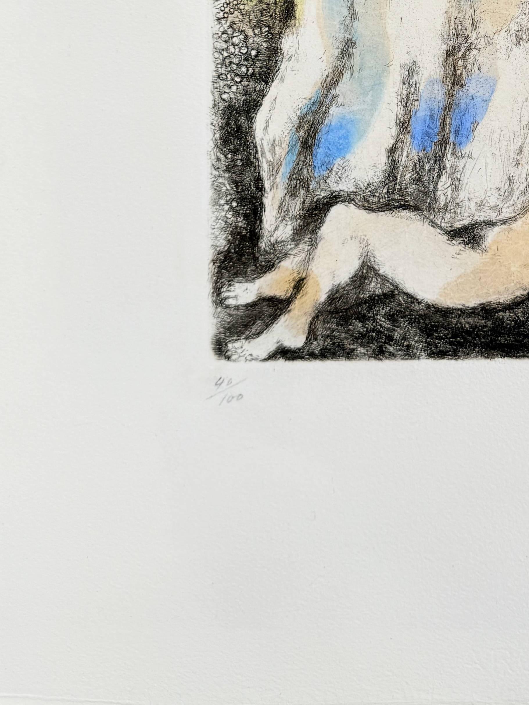Marc Chagall (1887-1985) - La Création de l'Homme

Etching from 1952.

Edition of 40/100.

Signed ‘M. Ch.’ (as issued)

Enhanced with watercolour by the artist.

Dimensions of work: 52 x 37.5 cm.

Hand signed.

Reference: Cramer 30.

The work is in