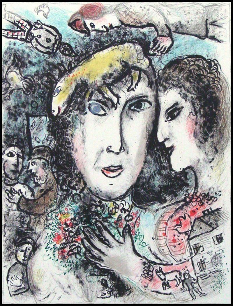 Marc Chagall Figurative Print - "La famille du peintre" 1972 The Painter’s Family - Color lithograph