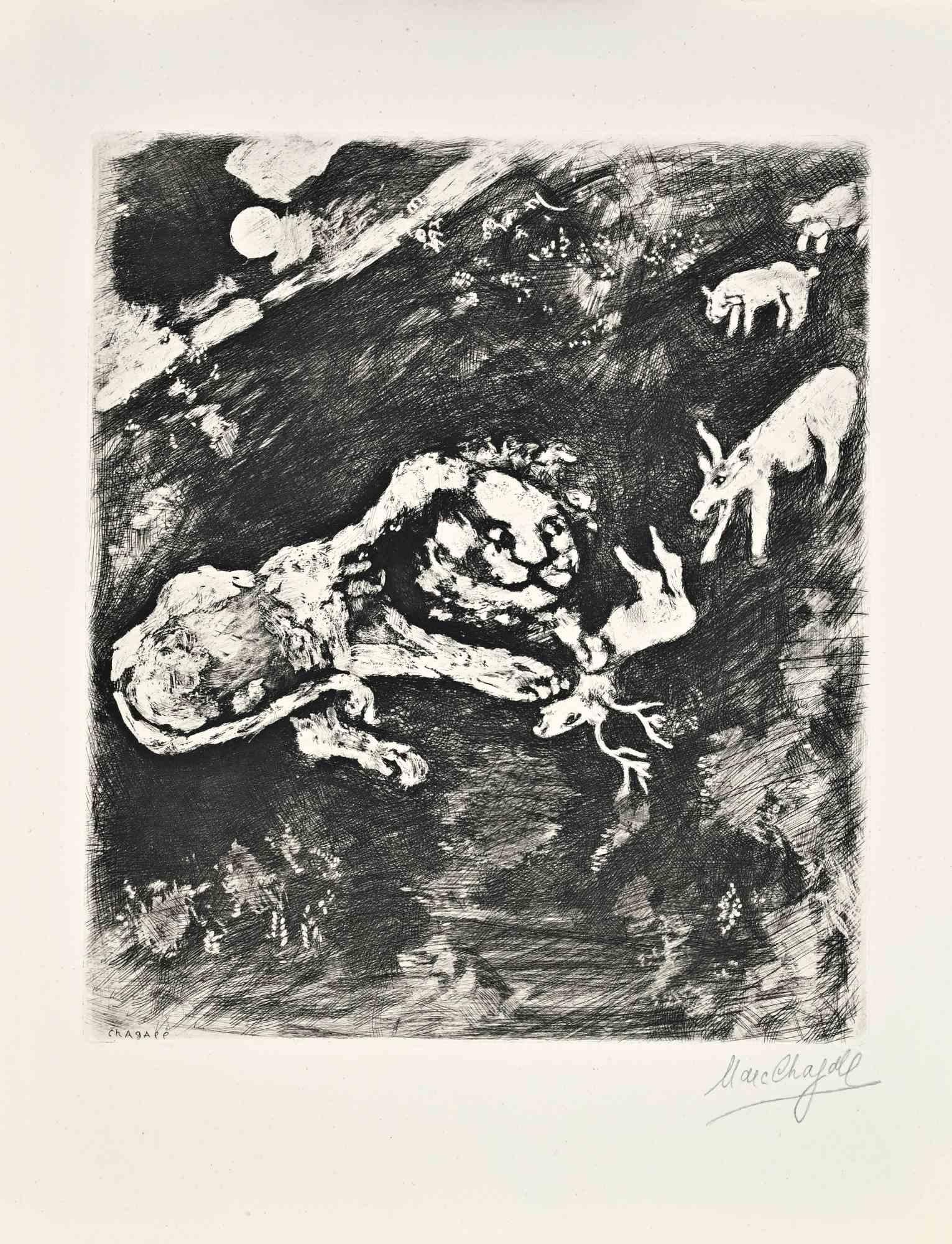 La Génisse, la Chèvre et la Brebis en Société...- Etching by Marc Chagall - 1952