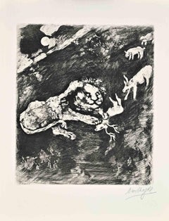 La Génisse, la Chèvre et la Brebis en Société...- Gravure de Marc Chagall - 1952