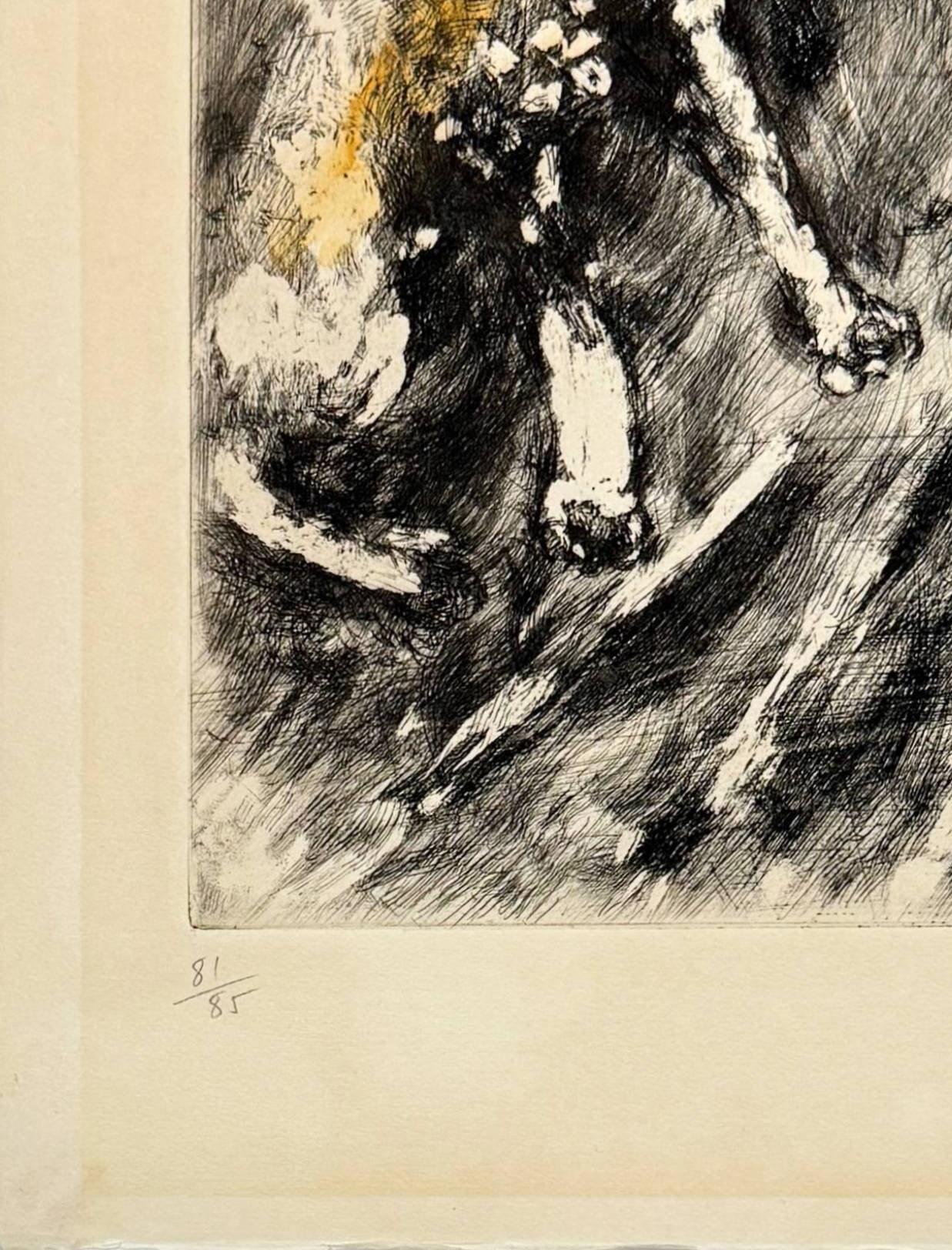 Marc Chagall (1887-1985) - La Lice et sa compagne

Gravure de 1954.

Edition de 100 exemplaires.

Rehaussé d'une aquarelle de l'artiste.

Dimensions de l'œuvre : 39 x 30 cm.

Référence : Cramer 22.

L'œuvre est en excellent état.
