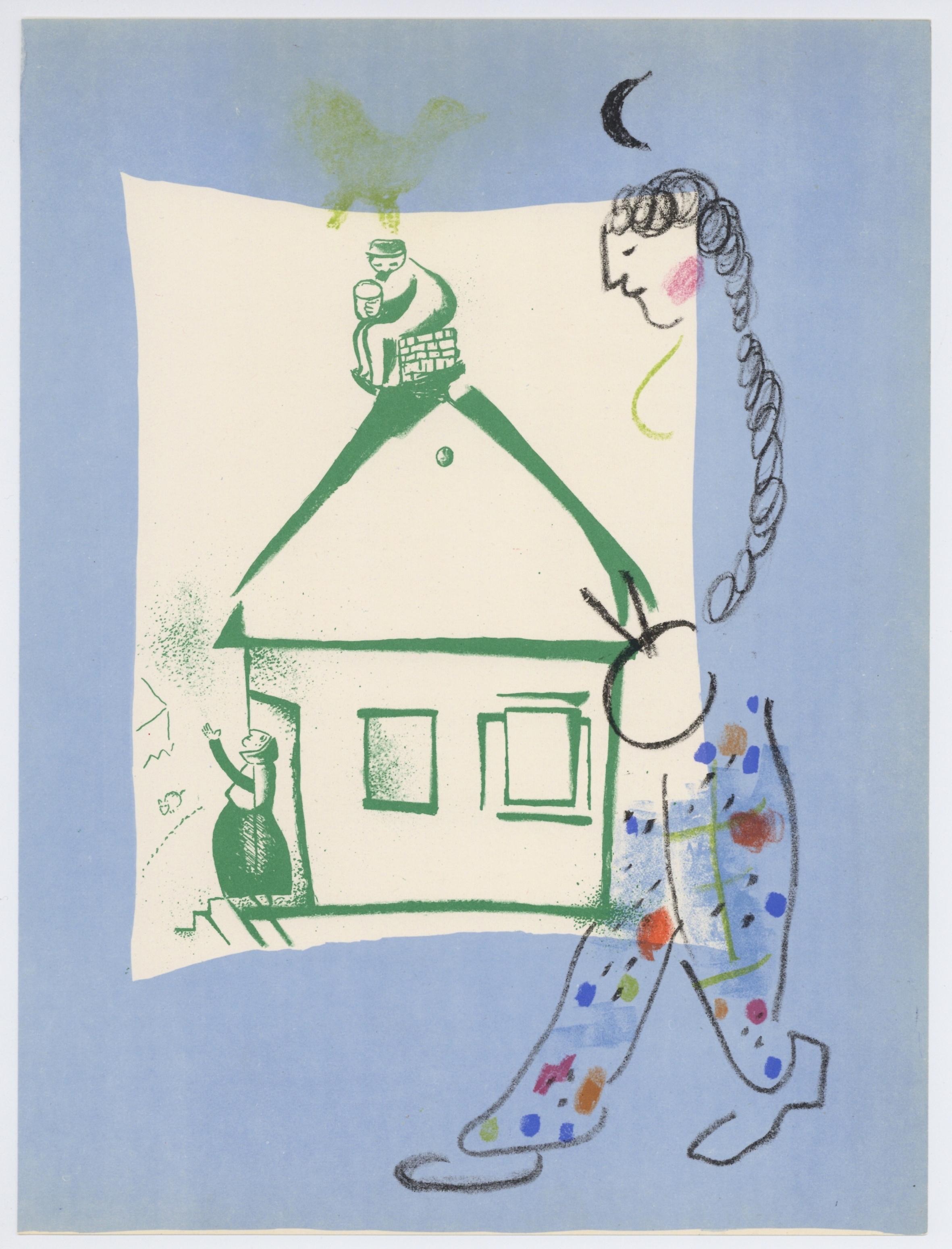 Marc Chagall Portrait Print - "La maison de mon village" original lithograph