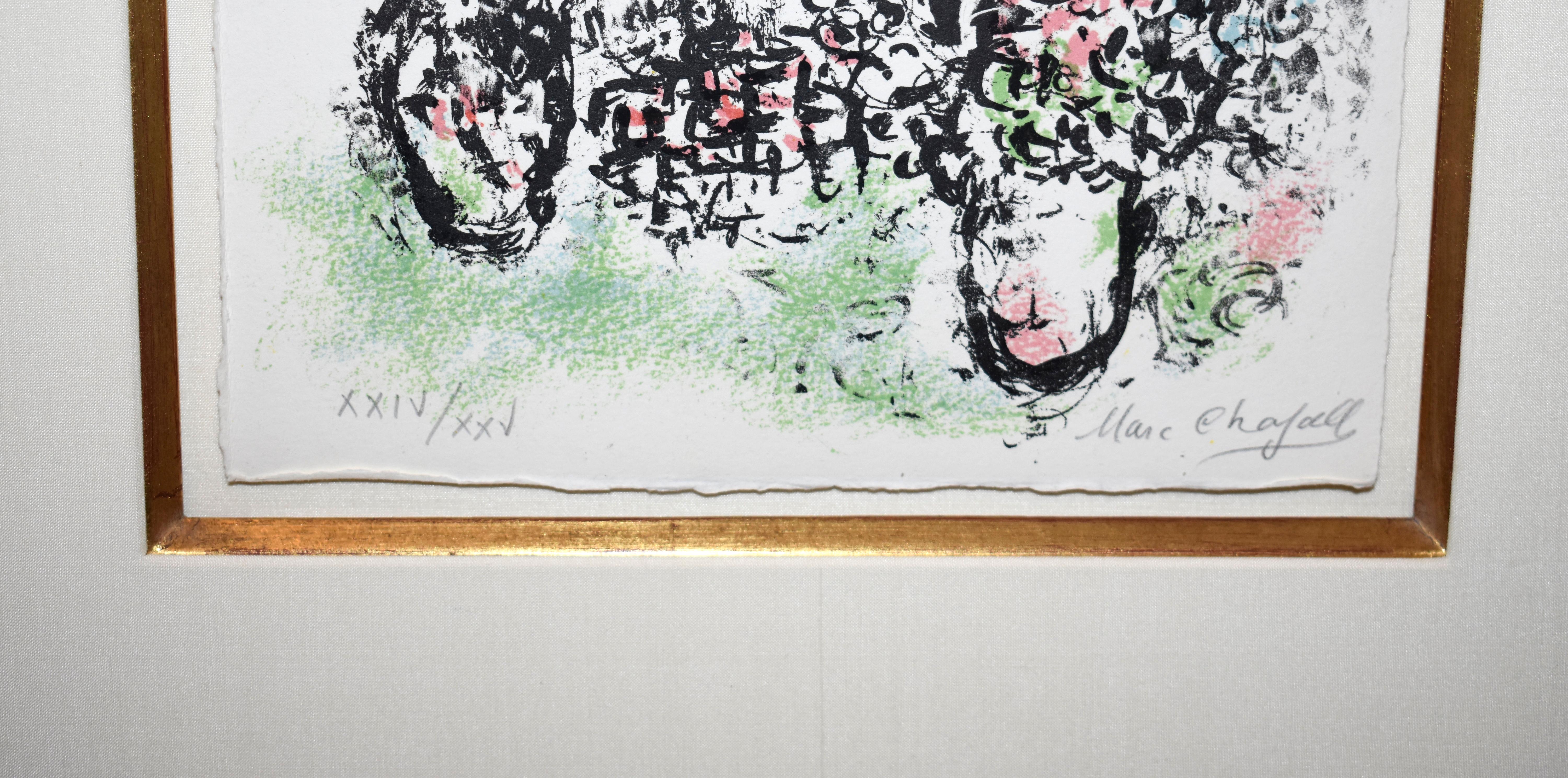 Artist: Marc Chagall
Medium: Original lithograph on Arches wove paper
Title: La Mise en Mots
Portfolio: La Mise en Mots
Year: 1969
Edition: XXIV/XXV
Framed Size: 28 x 26 inches
Reference: Mourlot 584.A
Signed: Signed in pencil
Provenance: Martin