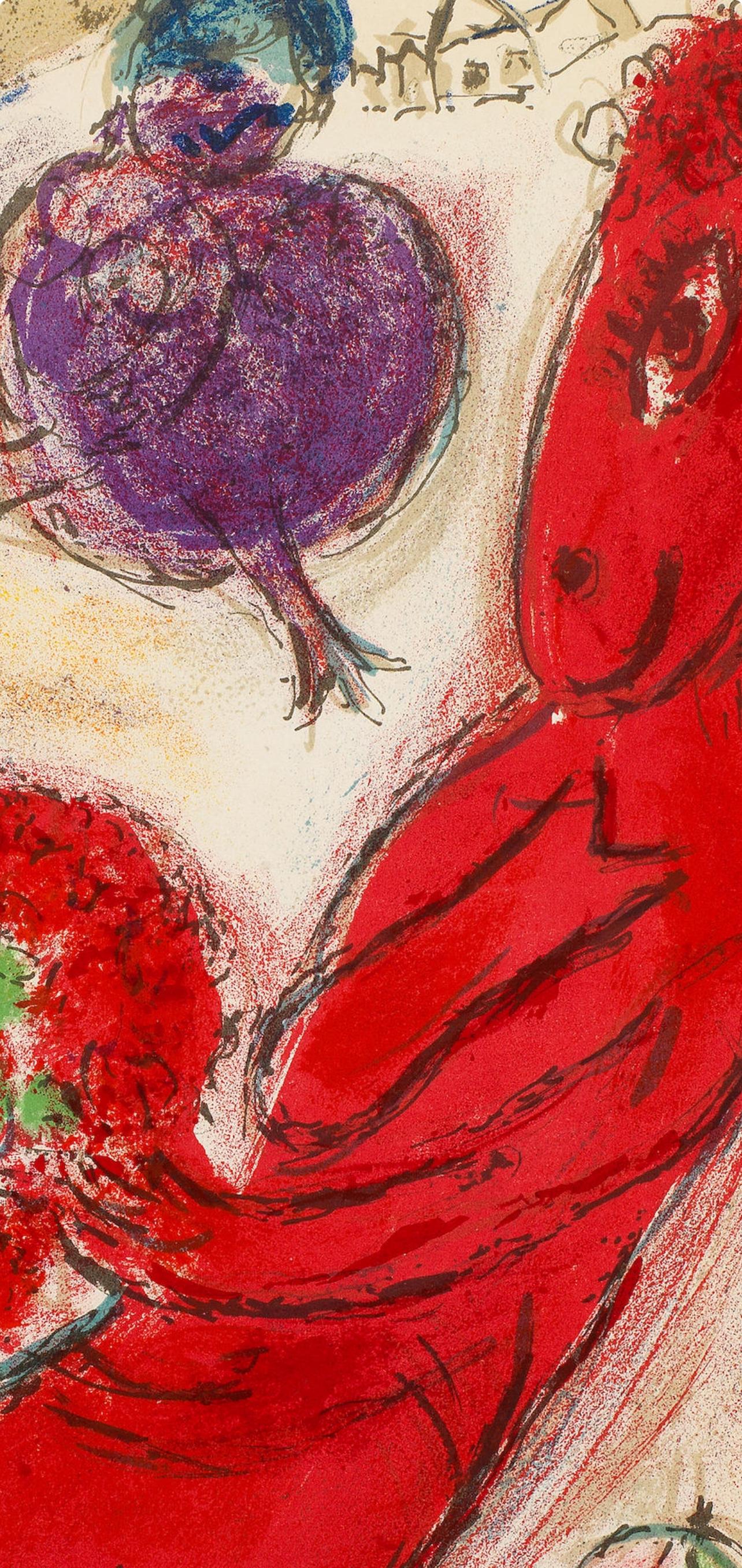 Litografía sobre papel vélin. Tamaño del papel: 15 x 11 pulgadas. Inscripción: Sin firmar y sin numerar, tal como se emitió. Referencias del catálogo razonado: Chagall, Marc, y Julien Cain. Litografía de Chagall. André Sauret, Éditeur, 1960,
