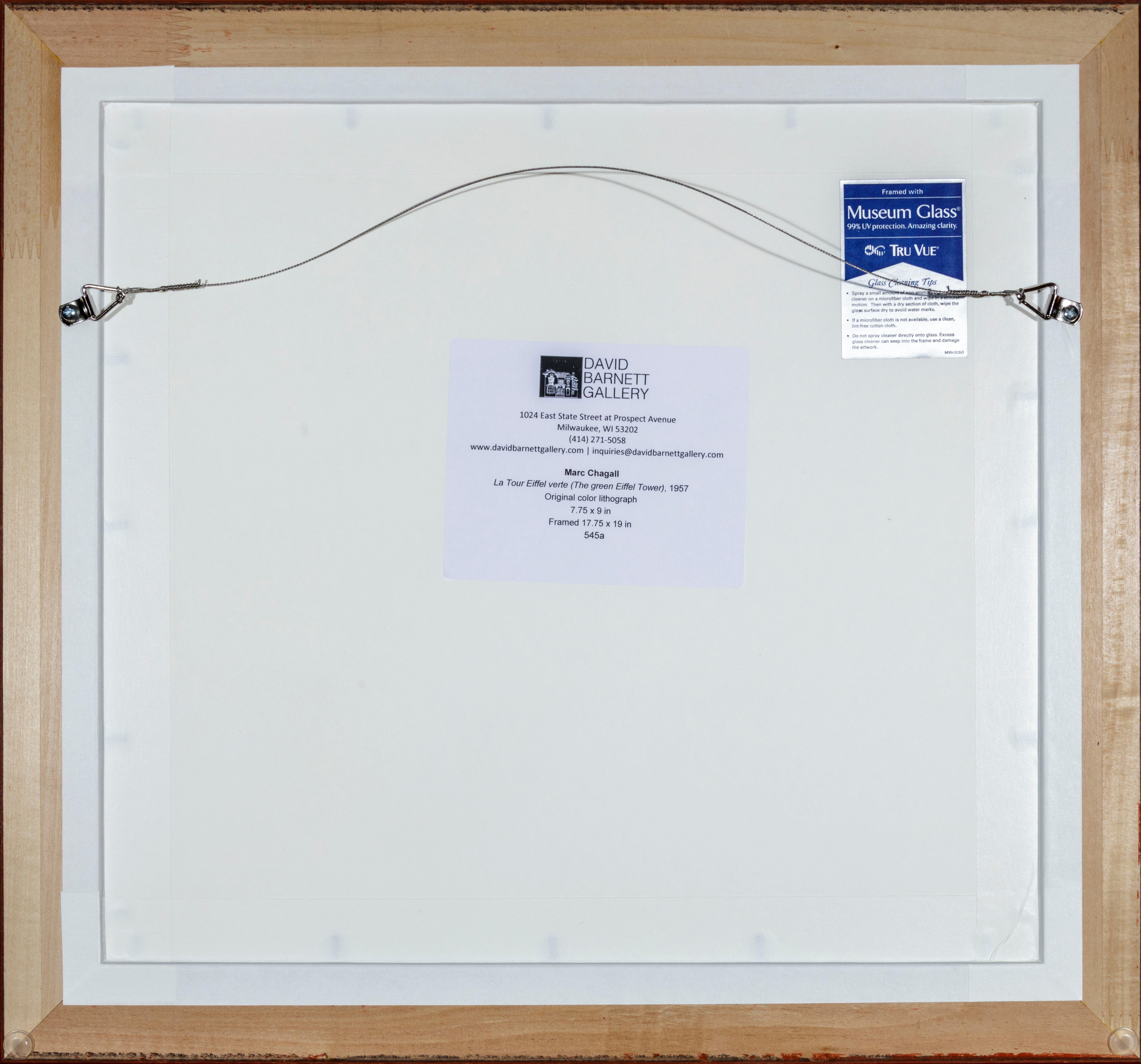 La Tour Eiffel verte (The green Eiffel Tower) - Beige Figurative Print by Marc Chagall