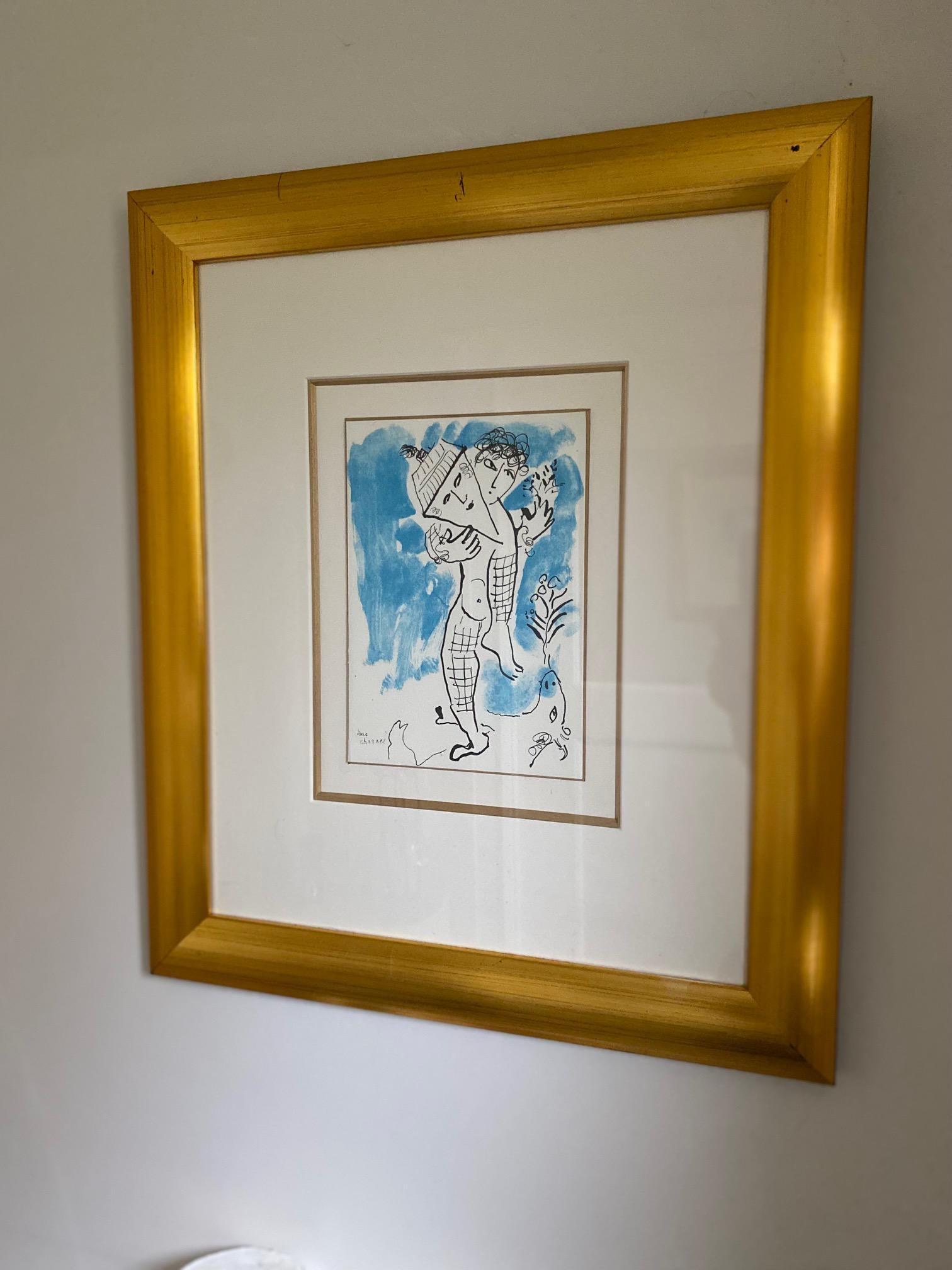 L'Acrobat - Originallithographie der Akrobatenfigur von Marc Chagall, die als Einladung an den Akrobaten eingeladen wurde 1