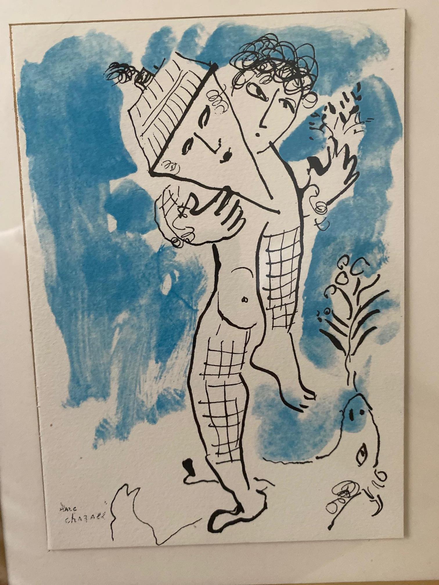 L'Acrobat - Originallithographie der Akrobatenfigur von Marc Chagall, die als Einladung an den Akrobaten eingeladen wurde 2