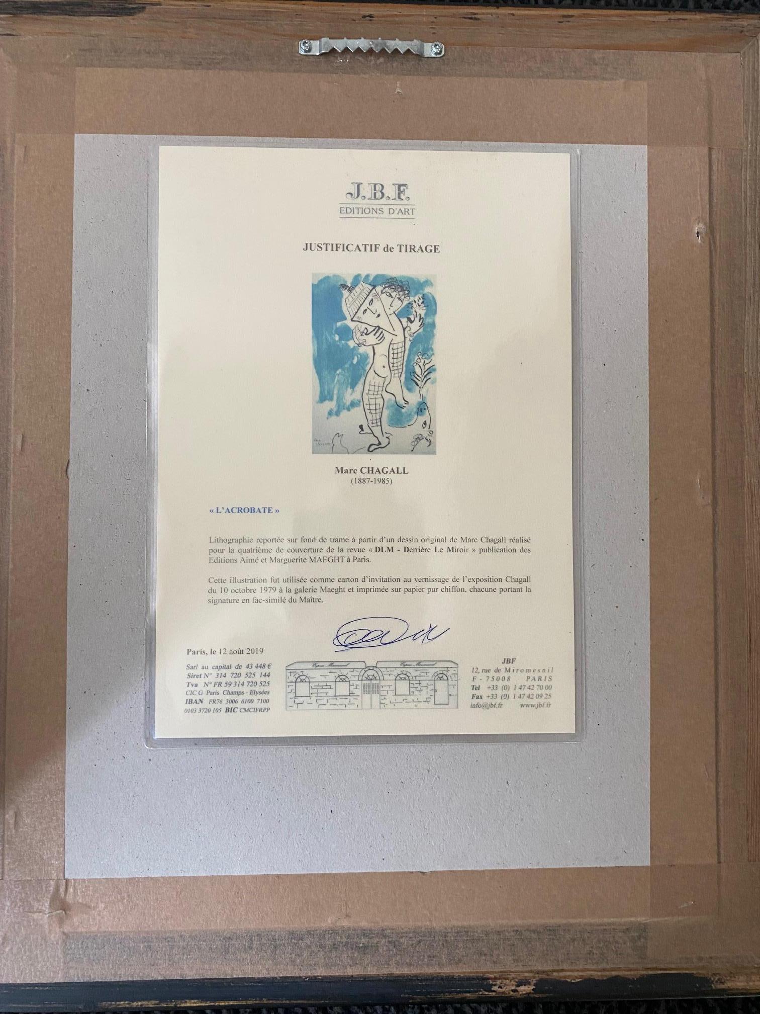 L'Acrobat - Originallithographie der Akrobatenfigur von Marc Chagall, die als Einladung an den Akrobaten eingeladen wurde 6