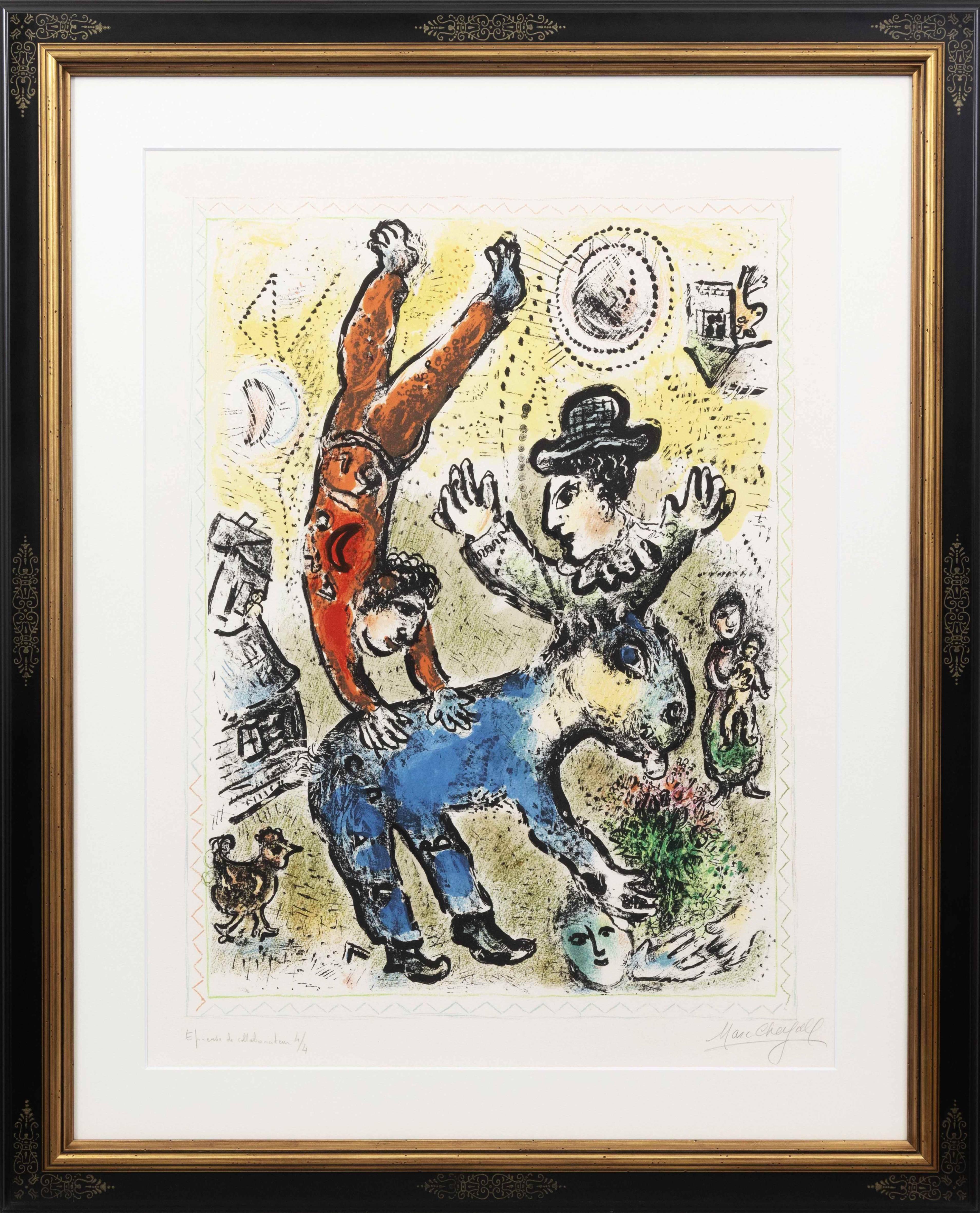 Marc Chagall (1887-1985) - L'Acrobate rouge

Lithographie de 1974.

Épreuve de collaborateur 4/4, hormis l'édition limitée à 50 exemplaires.

Dimensions de la feuille : 83 x 69,5 cm

Dimensions dans le cadre : 108 x 87,6 cm

Signé à la