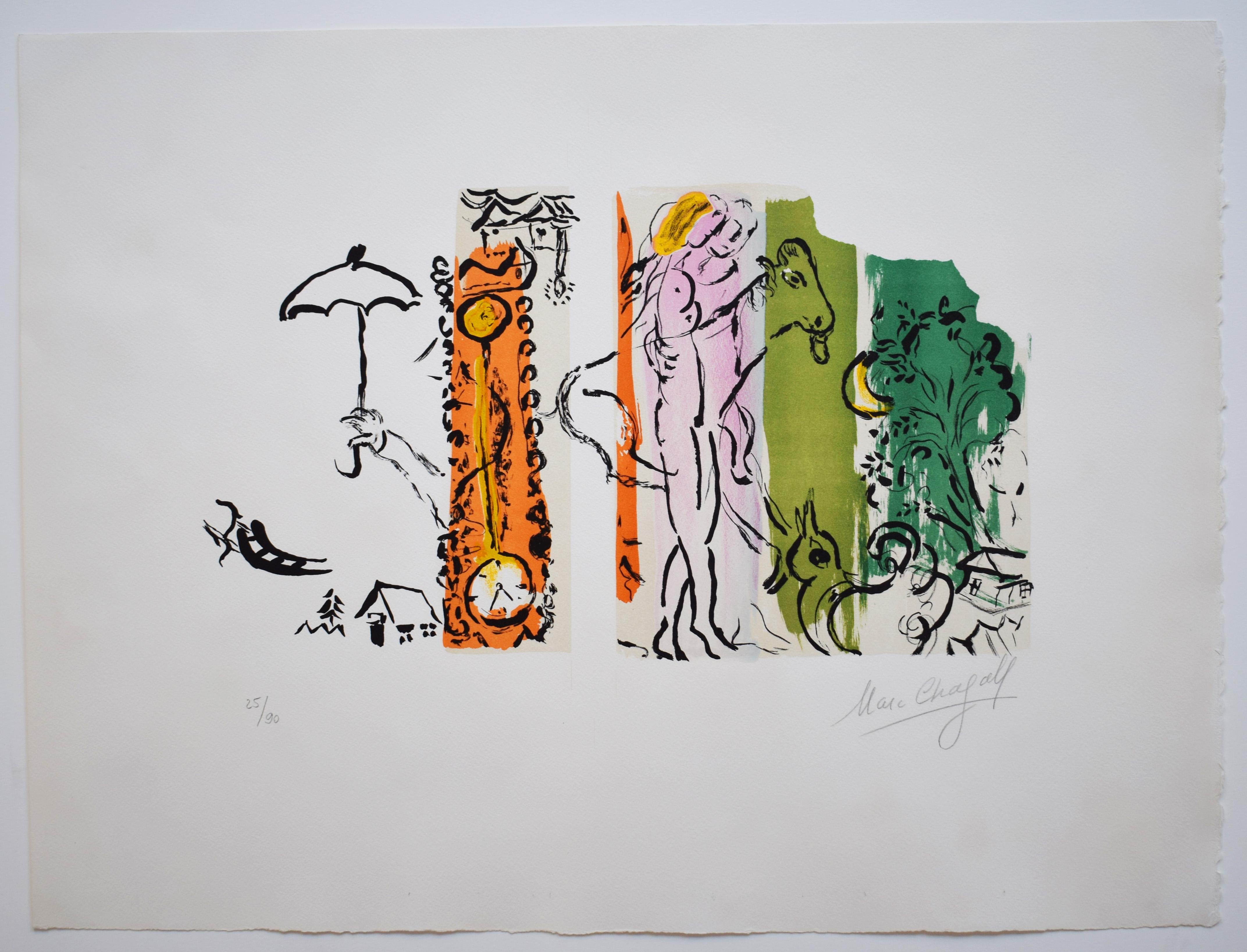 Paysage aux Isbas, from: Jacques Lassaigne - French Russian - Print by Marc Chagall