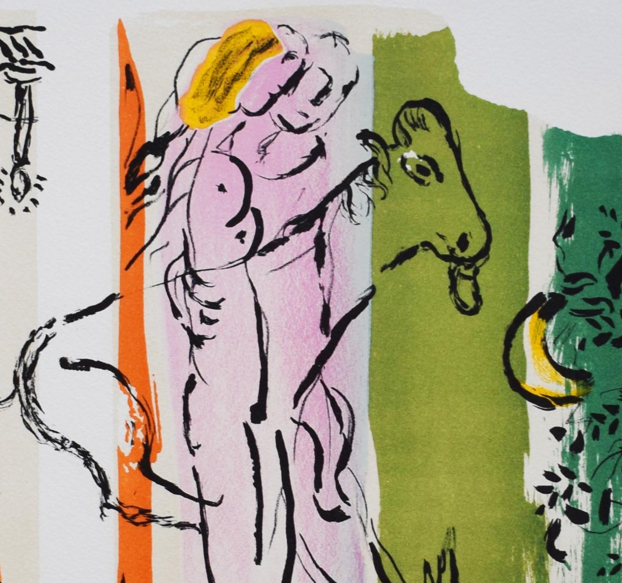 Paysage aux Isbas, from: Jacques Lassaigne - French Russian - Beige Abstract Print by Marc Chagall
