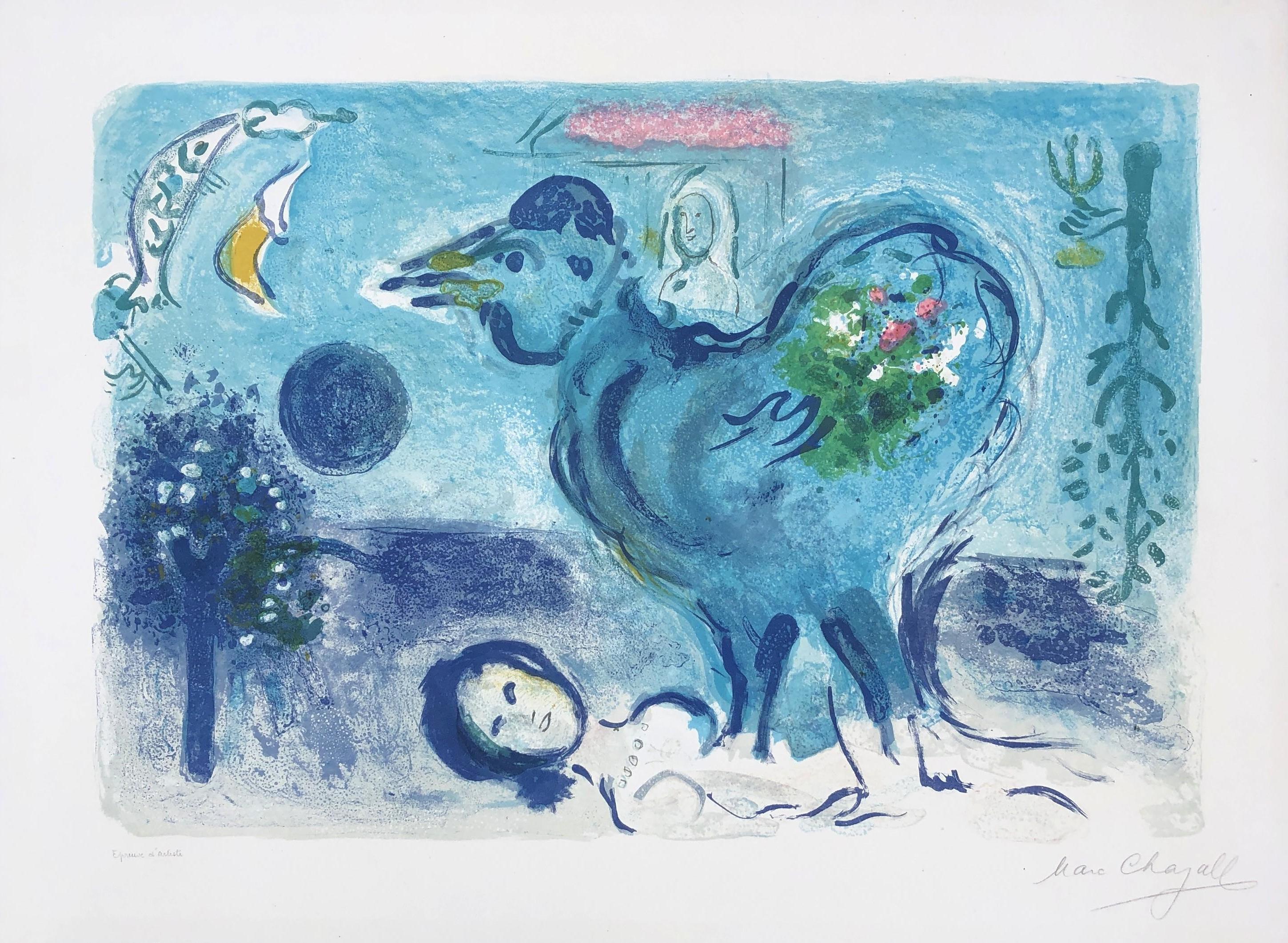 Marc Chagall Figurative Print - Landscape With Rooster - Original Lithograph Handsigned - 100 copies