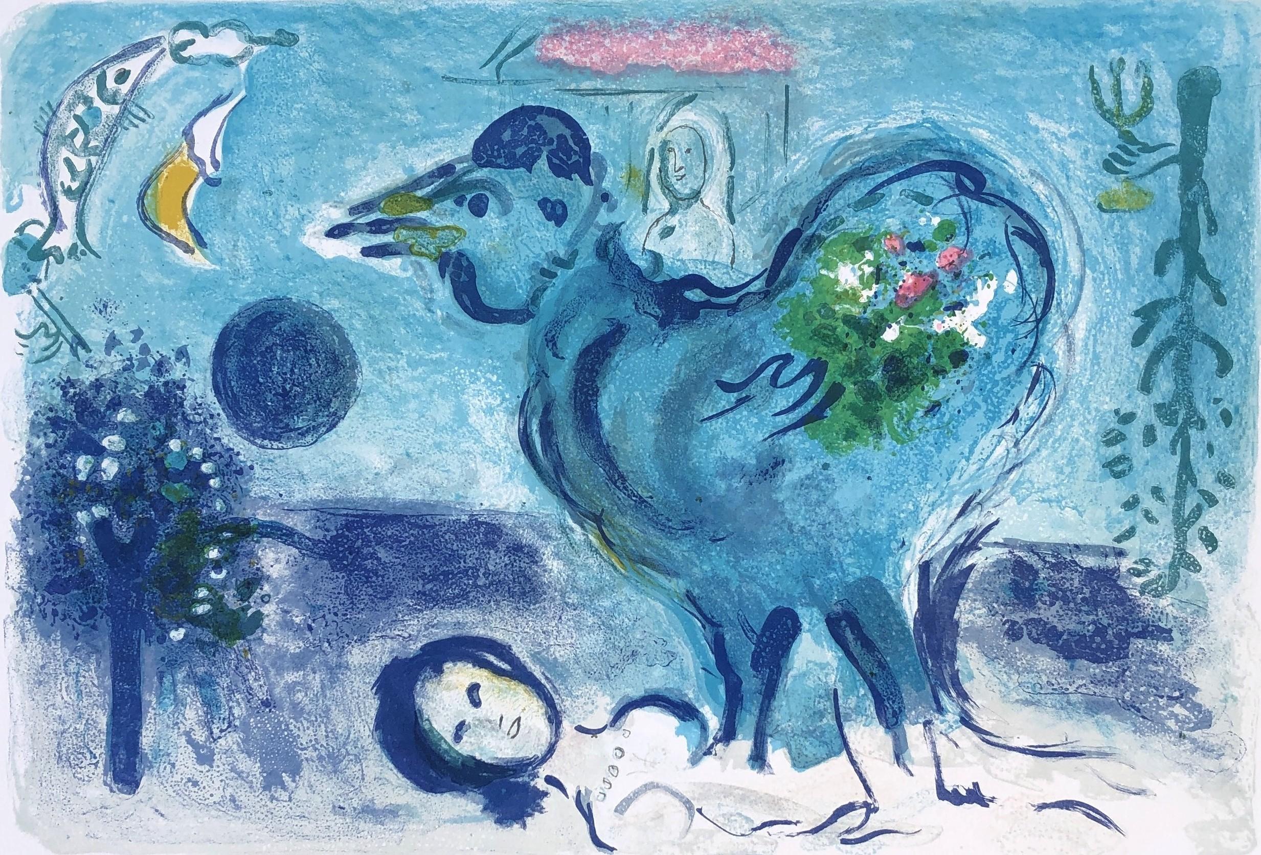 Landschaft mit Hahn – Originallithographie, handsigniert (Mourlot #208) – Print von Marc Chagall