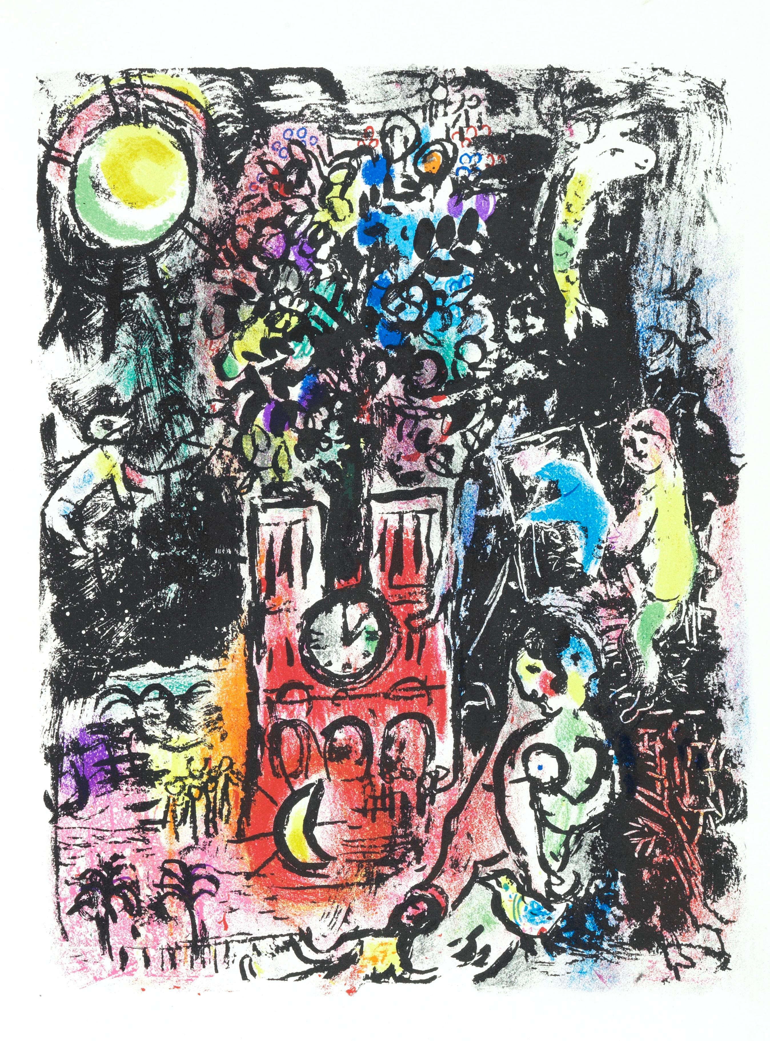 Lithographie auf Velinpapier. Papierformat: 15 x 11 Zoll. Beschriftung: Unsigniert und nicht nummeriert, wie ausgegeben. Referenzen des Werkverzeichnisses: Mourlot, Fernand, und Marc Chagall. 