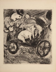 Le Berger et son fils Troupeau, gravure sur Lana de Marc Chagall