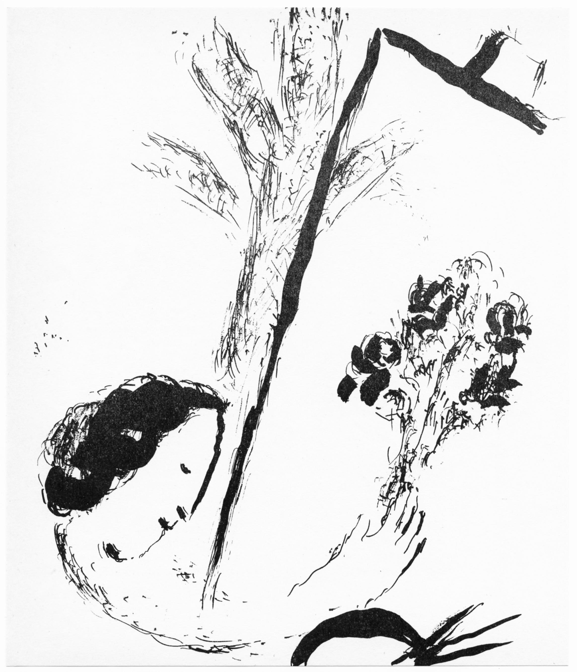 Lithographie sur papier vélin. Taille du papier : 9.06 x 7.875 pouces. Inscription : Non signé et non numéroté, tel que publié. Catalogue raisonné des références : Chagall, Marc, et Julien Cain. Chagall Lithographe. André Sauret, Éditeur, 1960,