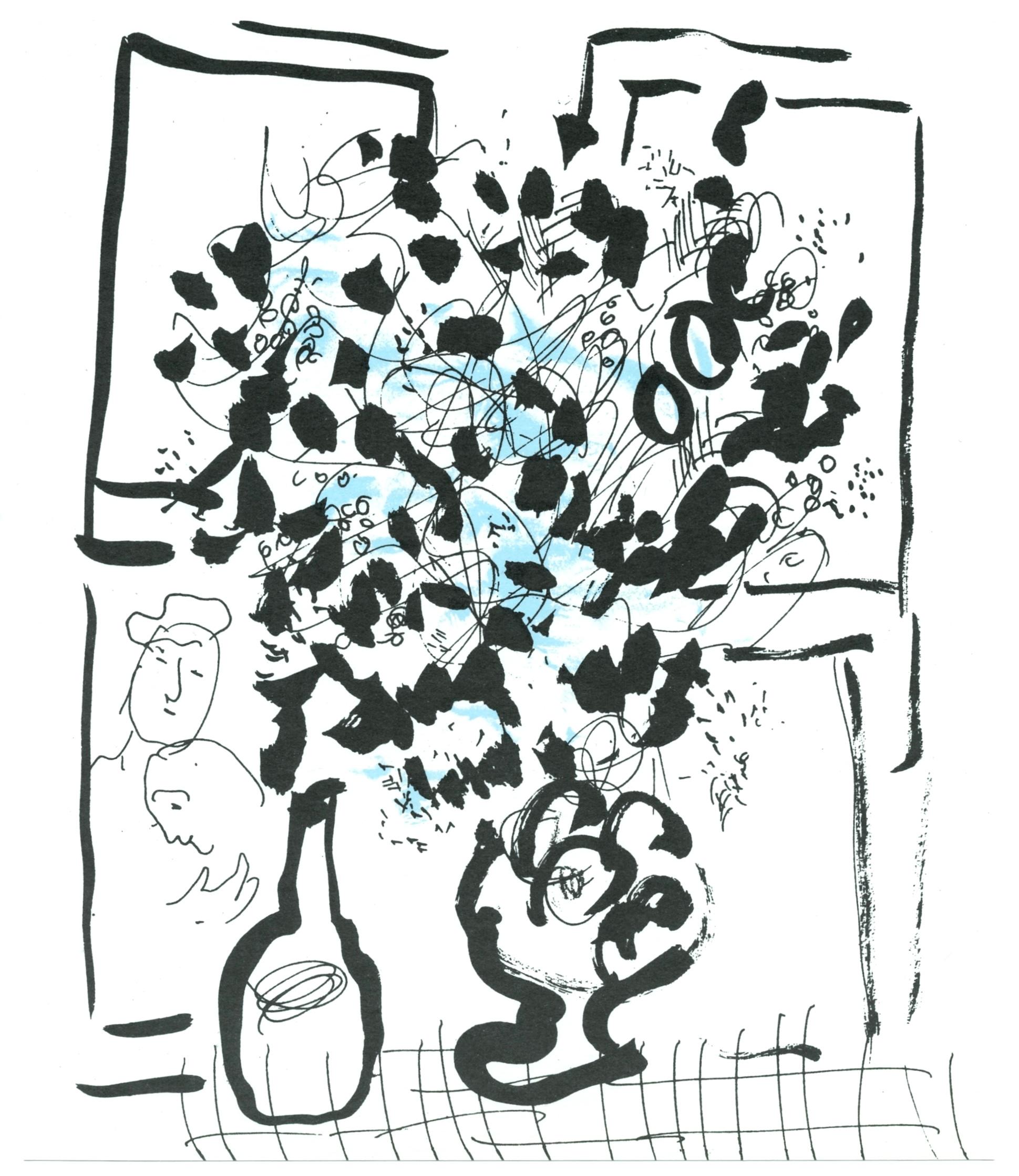 Lithographie sur papier vélin. Taille du papier : 9.06 x 7.875 pouces. Inscription : Non signé et non numéroté, tel que publié. Catalogue raisonné des références : Chagall, Marc, et Julien Cain. Chagall Lithographe. André Sauret, Éditeur, 1960,