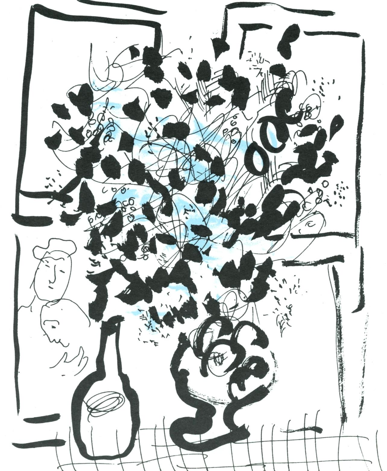 Figurative Print Marc Chagall - Le bouquet noir et bleu (Cramer 34 ; Mourlot 202), Chagall
