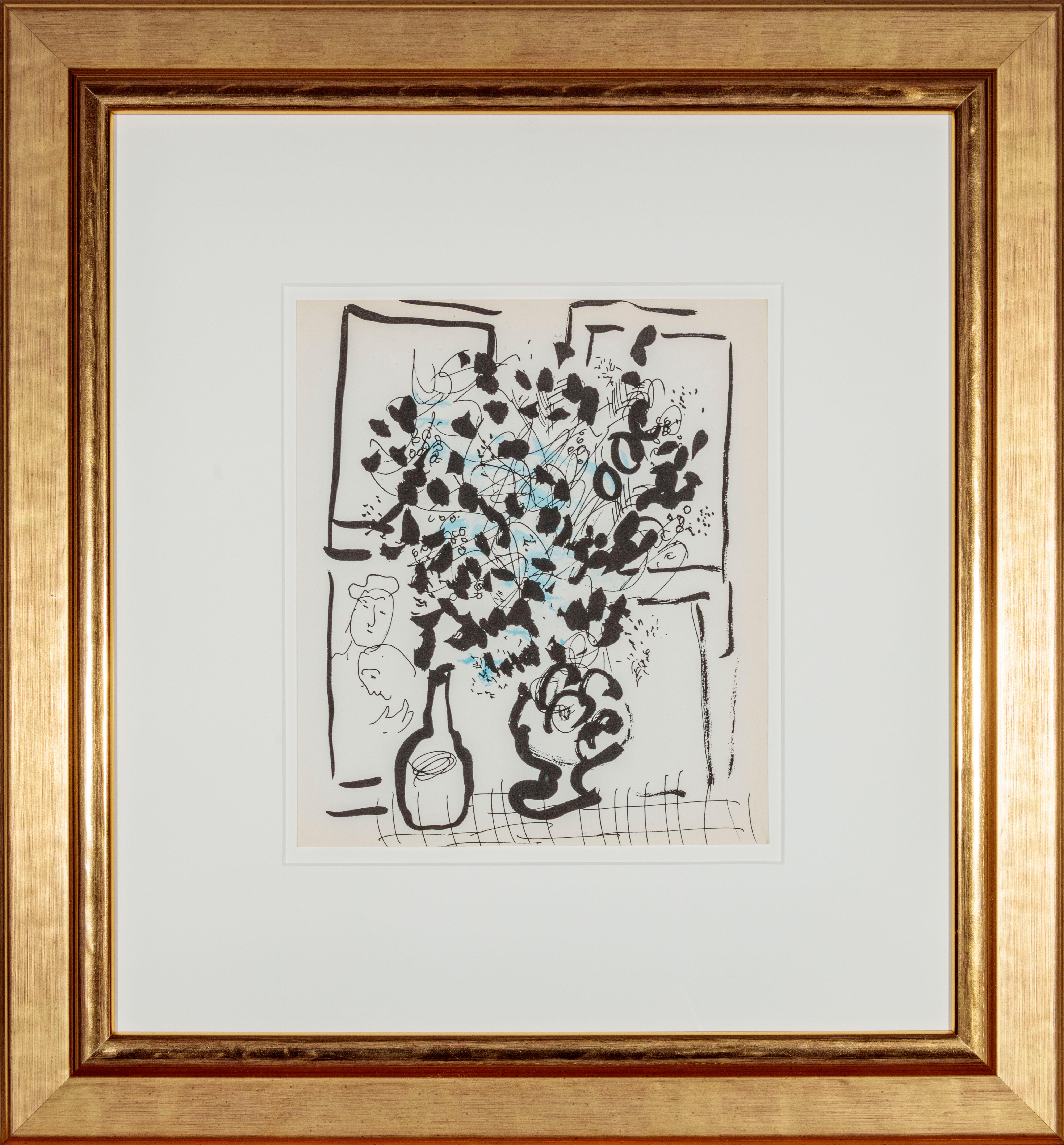 Le Bouquet noir et bleu (Der schwarz-blaue Blumenstrauß) – Print von Marc Chagall