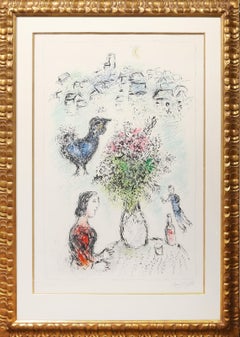 Le Bouquet Rose, Gran litografía moderna firmada por Marc Chagall