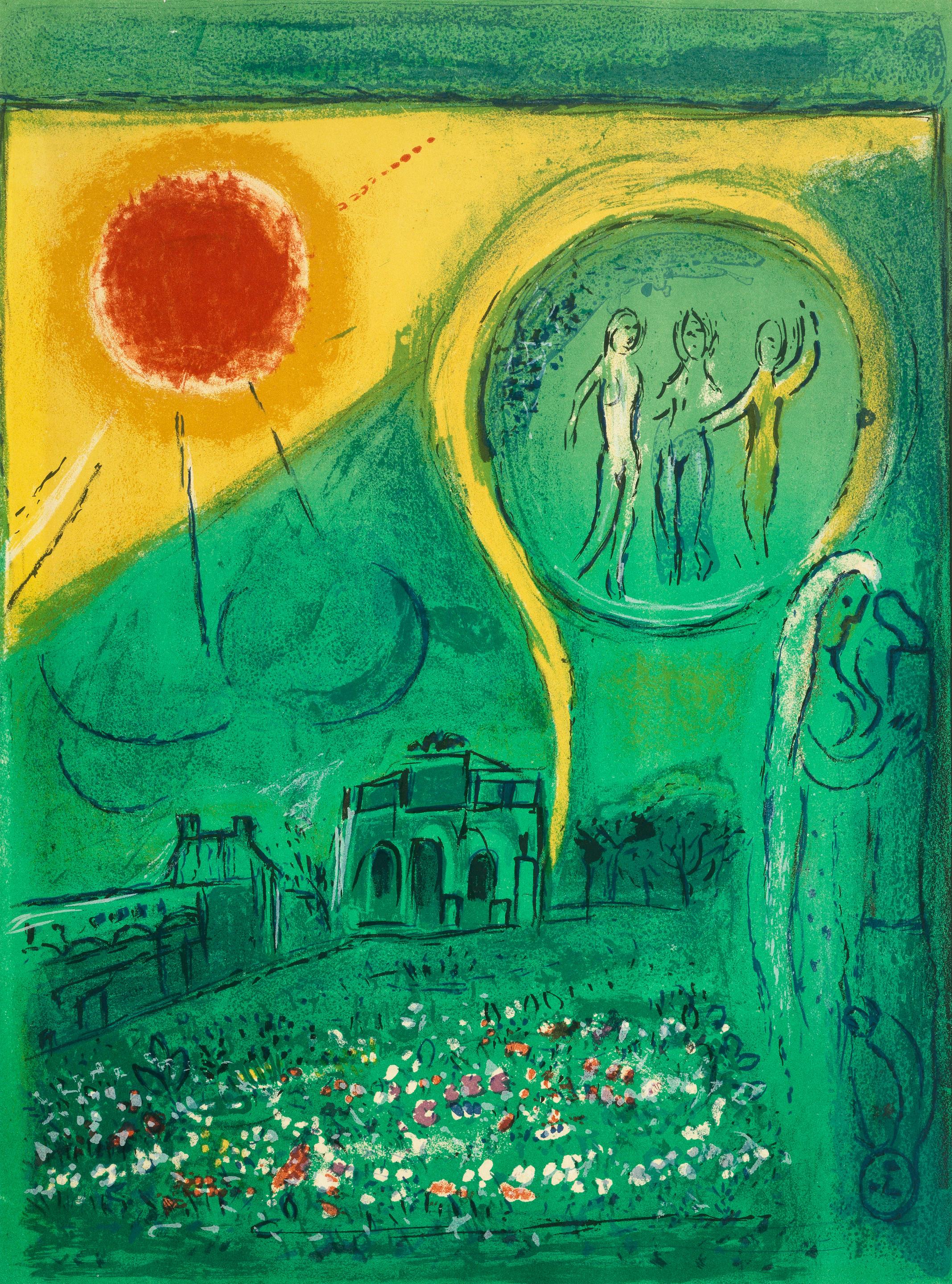 Landscape Print de Marc Chagall - Le Carrousel du Louvre (Cramer 24; Mourlot 103), Derrière le miroir