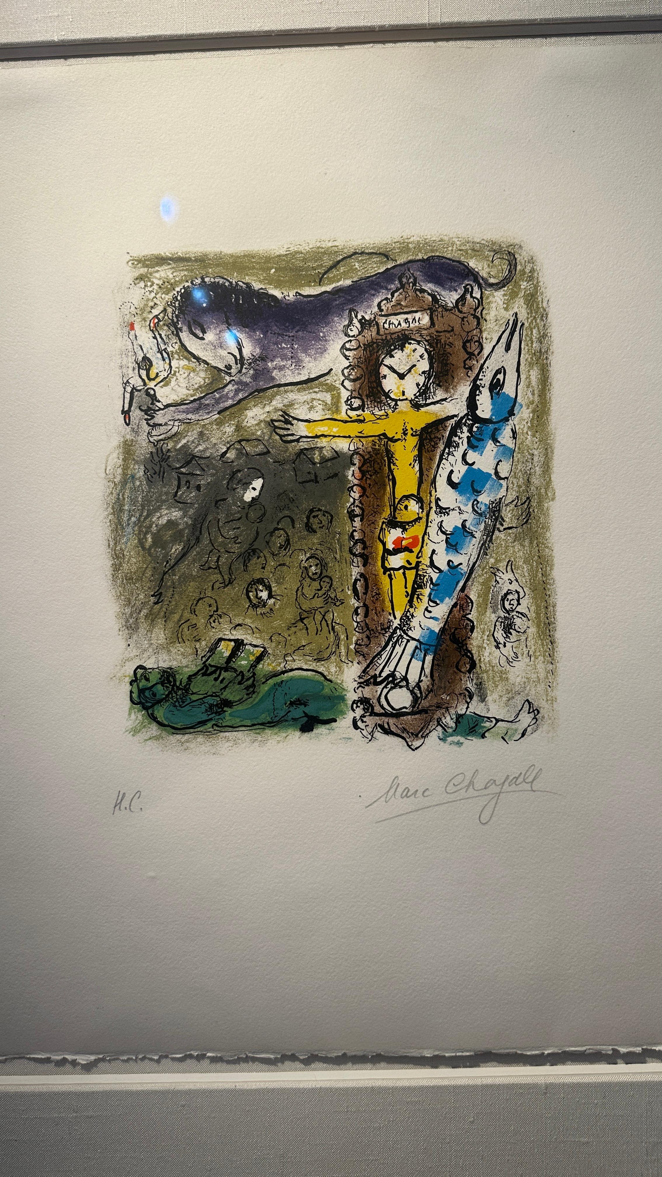 Le Christ a l'Horloge, Paris (Christ in the Clock) - Beige Figurative Print by Marc Chagall