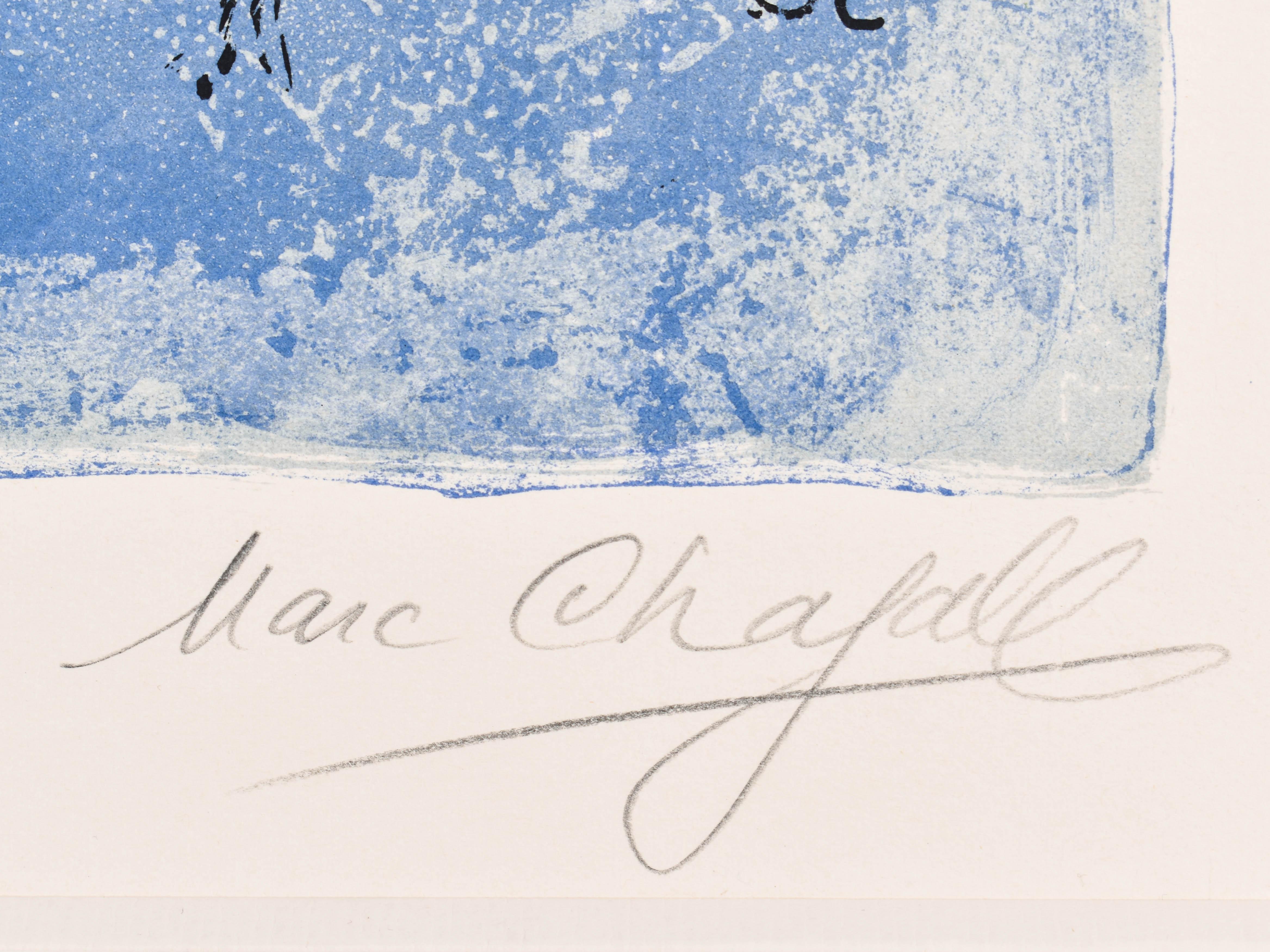 Le ciel blue, Paris - The blue sky of Paris - Lithograph - Hand signed  - Abstract Print by Marc Chagall