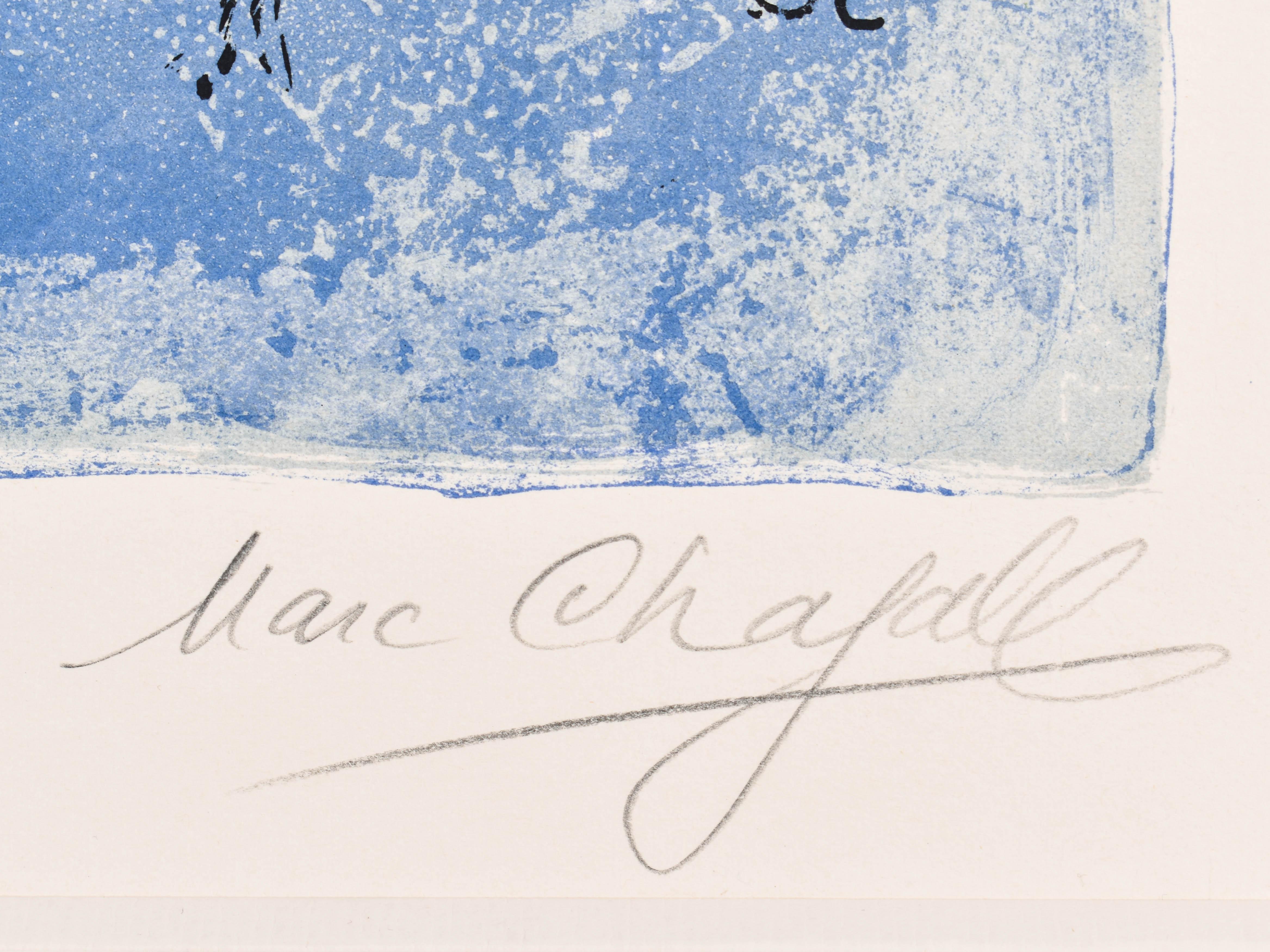 Le ciel blue, Paris - The blue sky of Paris - Lithograph - Hand signed - Abstract Print by Marc Chagall