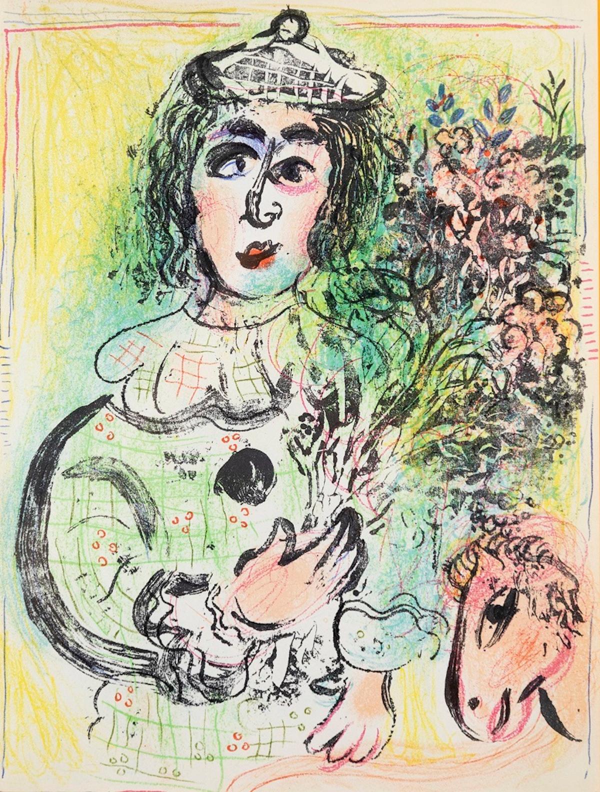 Le Clown Fleuré -  Lithograph by Marc Chagall - 1963