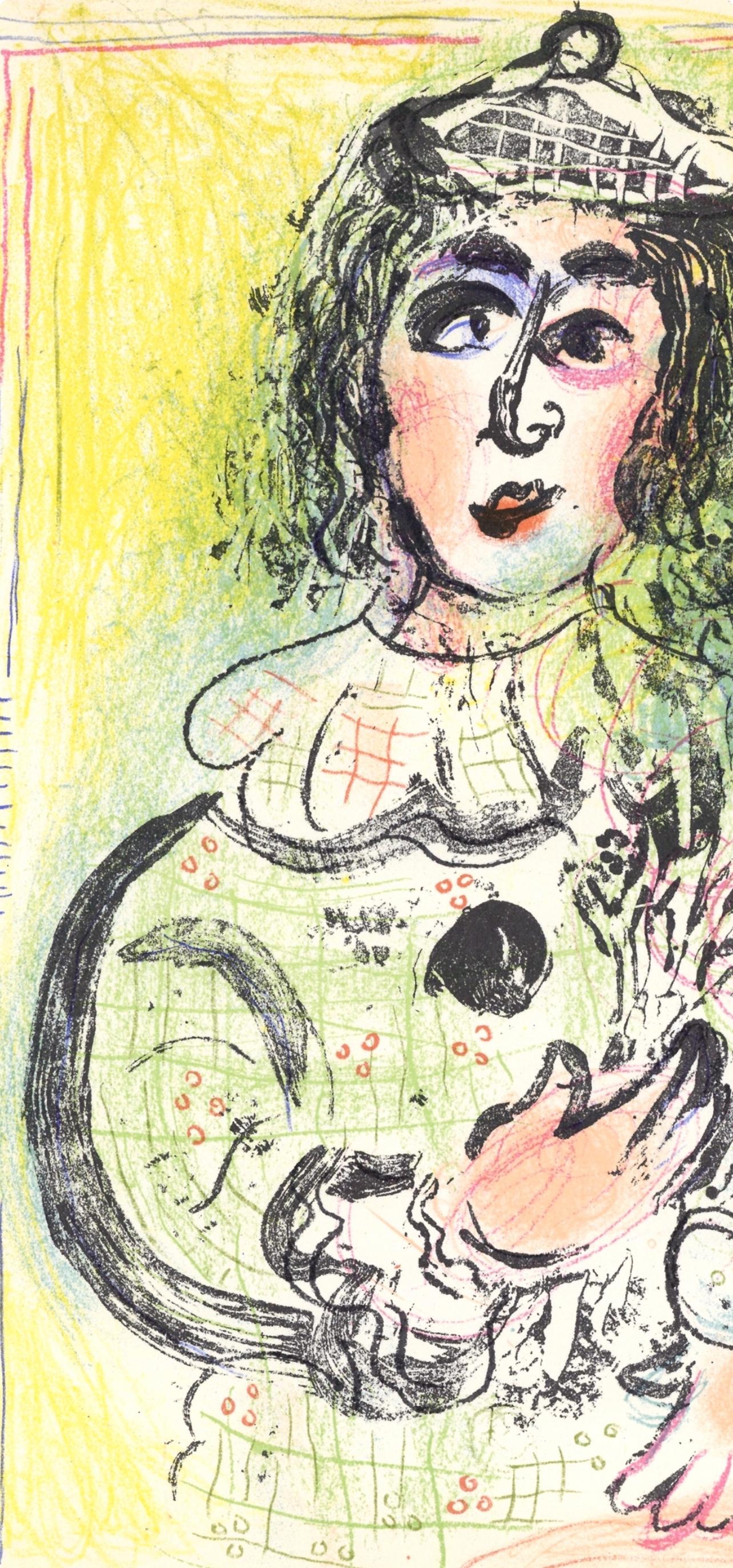 Le Clown Fleuri (Cramer 56; Mourlot 399), Las litografías de Chagall - Figurative Print Beige de Marc Chagall