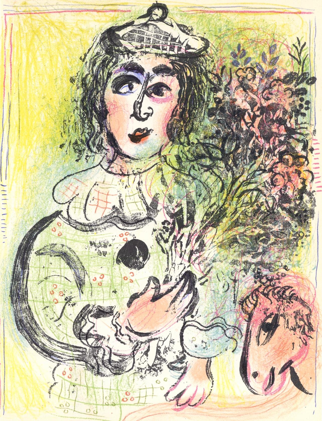 Figurative Print de Marc Chagall - Le Clown Fleuri (Cramer 56; Mourlot 399), Las litografías de Chagall