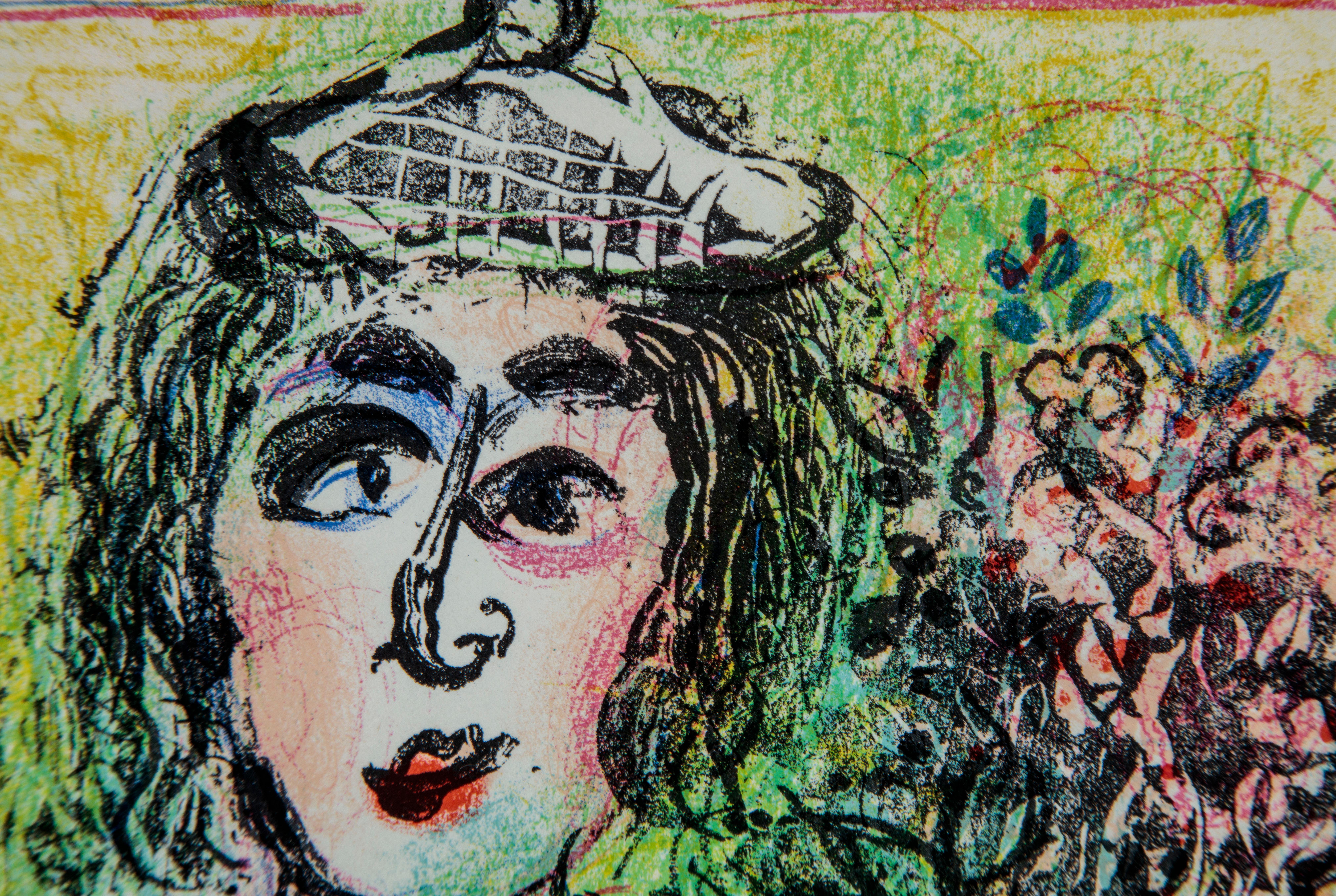 Le Clown fleuri (The Clown with flowers) - Beige Figurative Print by Marc Chagall