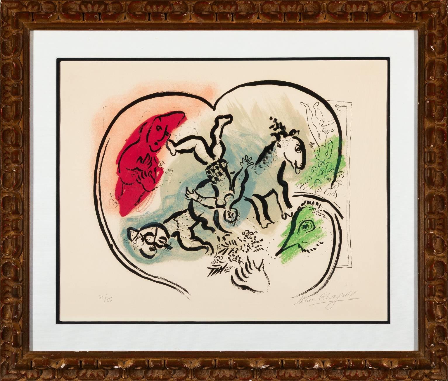 Figurative Print Marc Chagall - Le cœur de cirque