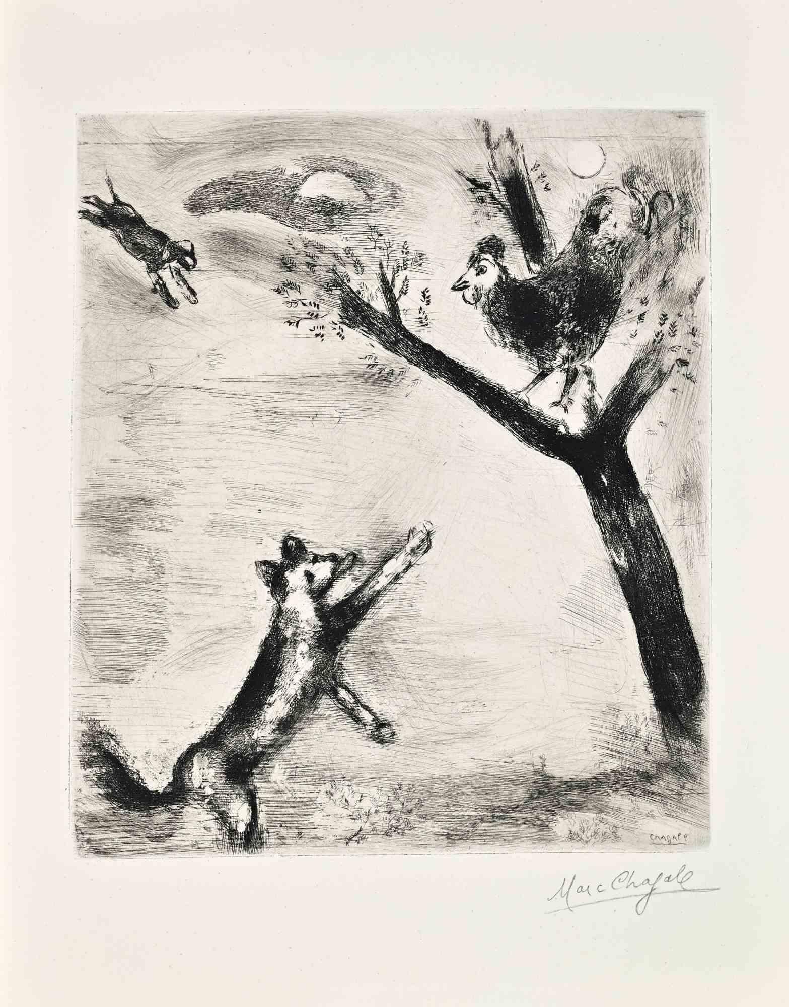 Etching on Montval paper, realized between 1927 and 1930.

Table from "Les Fables de La Fontaine", published in 1952 in and edition of 200.

Hand signed in pencil.

Very good condition.

Ref. Cramer 22; Vollard 161