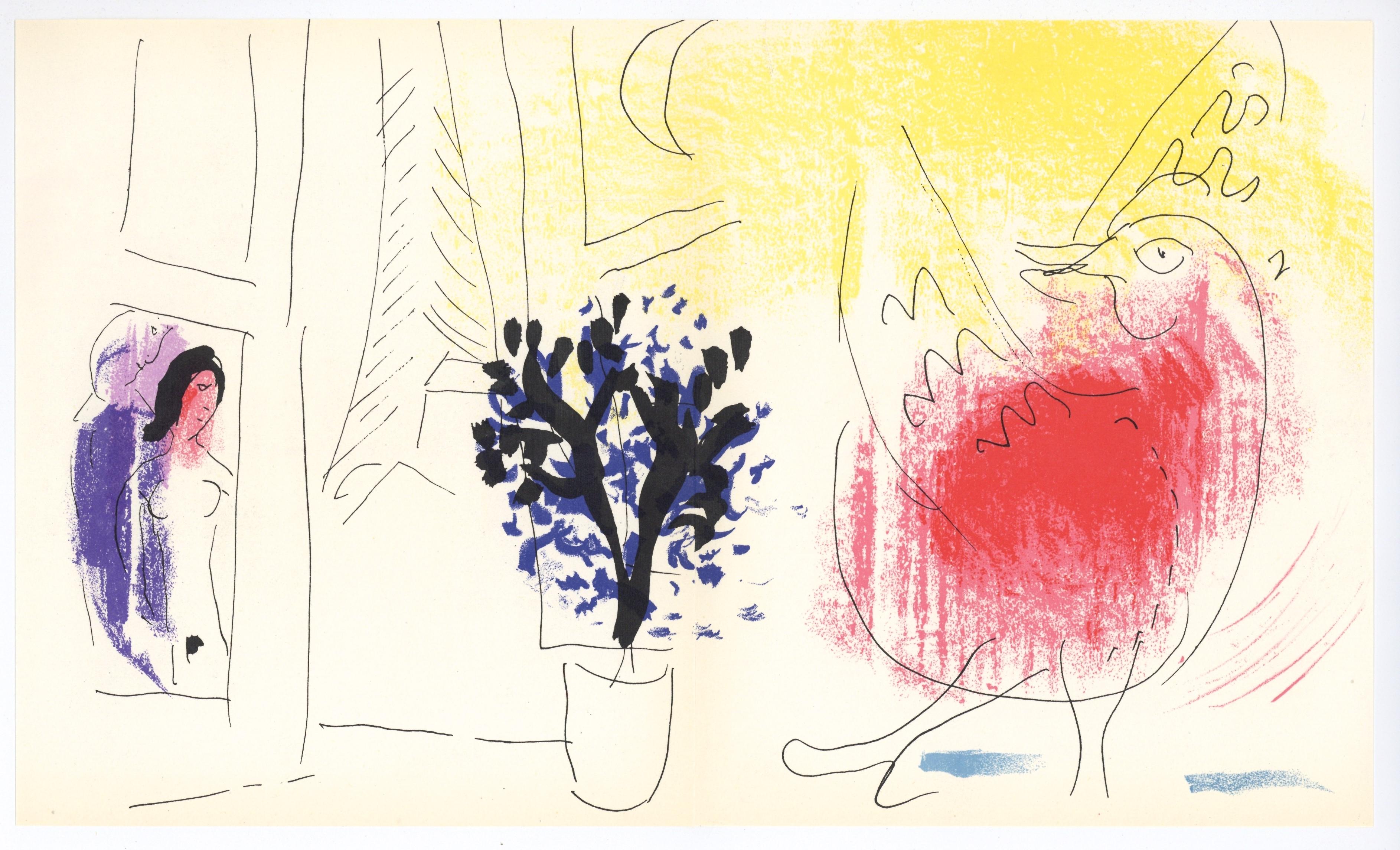Portrait Print di Marc Chagall - "Le coq rouge" litografia originale