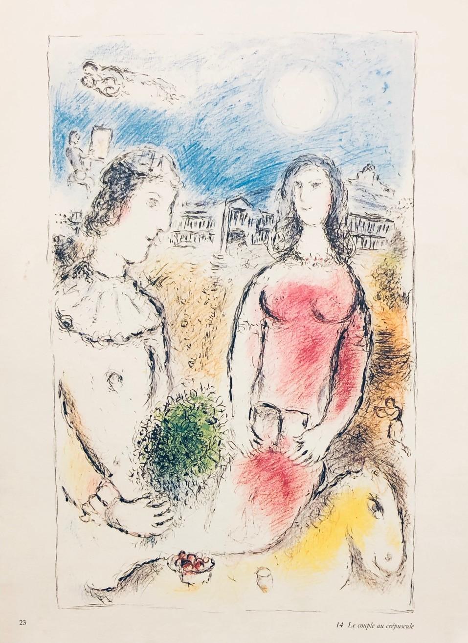 Marc Chagall Figurative Print - Le Couple Au Crepuscule-Lithograph from Derriere Le Miroir