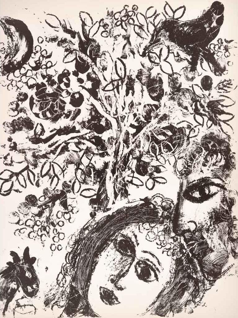 Marc Chagall Portrait Print - Le couple devant l'arbre , from the book Chagall Lithographe