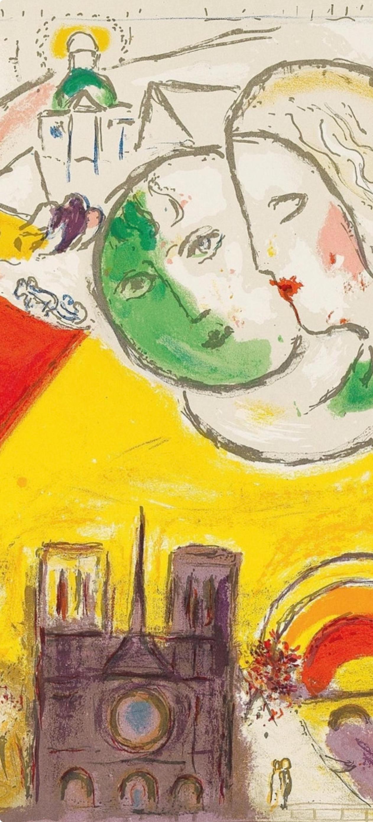 Le Dimanche (Cramer 24 ; Mourlot 98), Derrière le miroir - Print de Marc Chagall