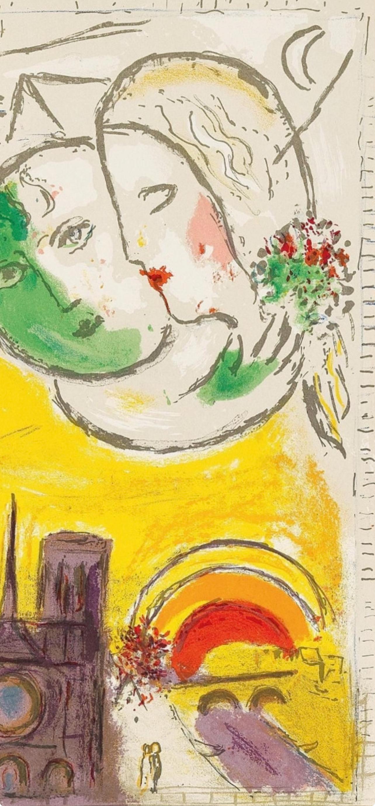 Le Dimanche (Cramer 24 ; Mourlot 98), Derrière le miroir - Beige Figurative Print par Marc Chagall