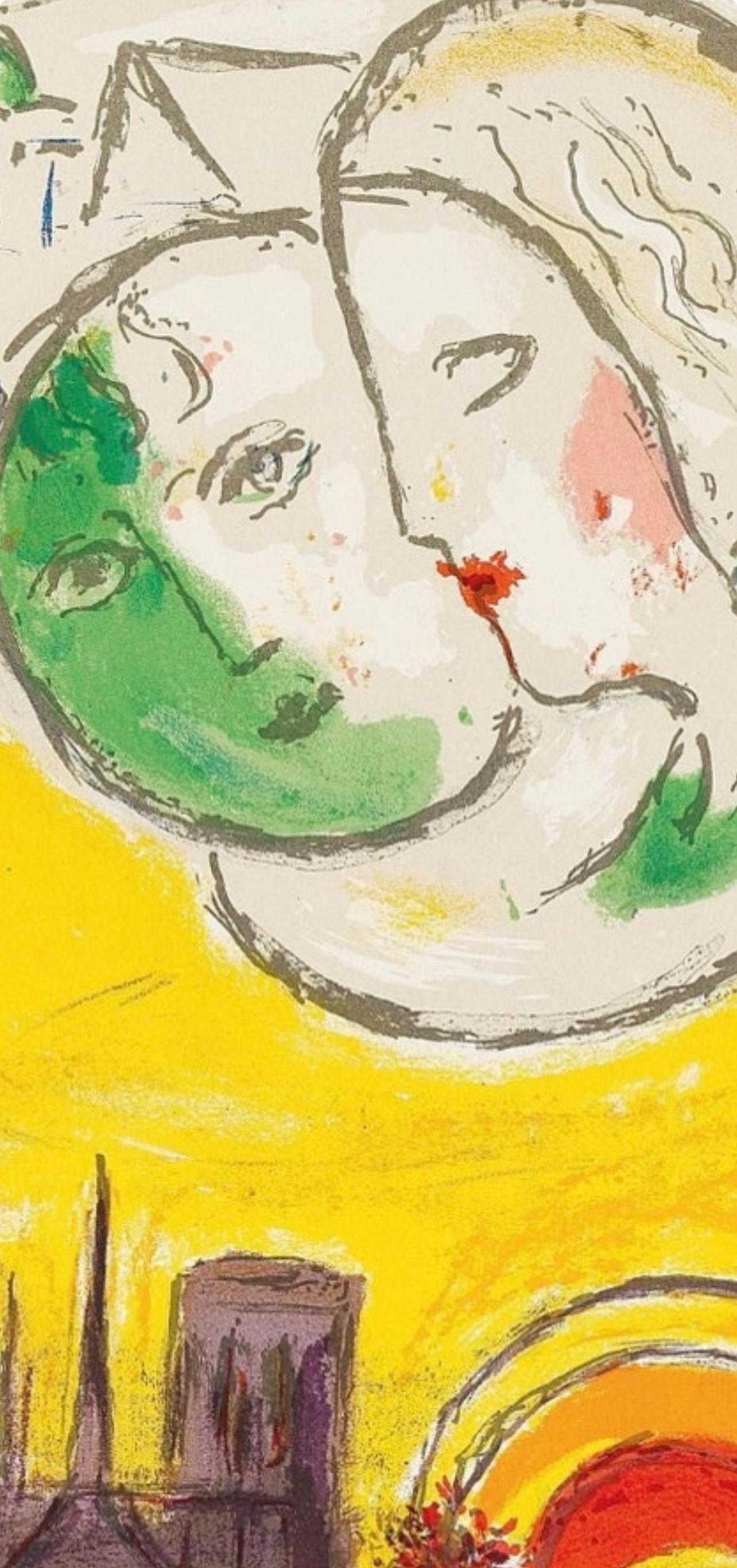 Lithographie sur papier vélin. Format du papier : 15 x 11 pouces. Inscription : Non signé et non numéroté, tel que publié. Catalogue raisonné des références : Chagall, Marc, et Julien Cain. Chagall Lithographe. André Sauret, Éditeur, 1960,