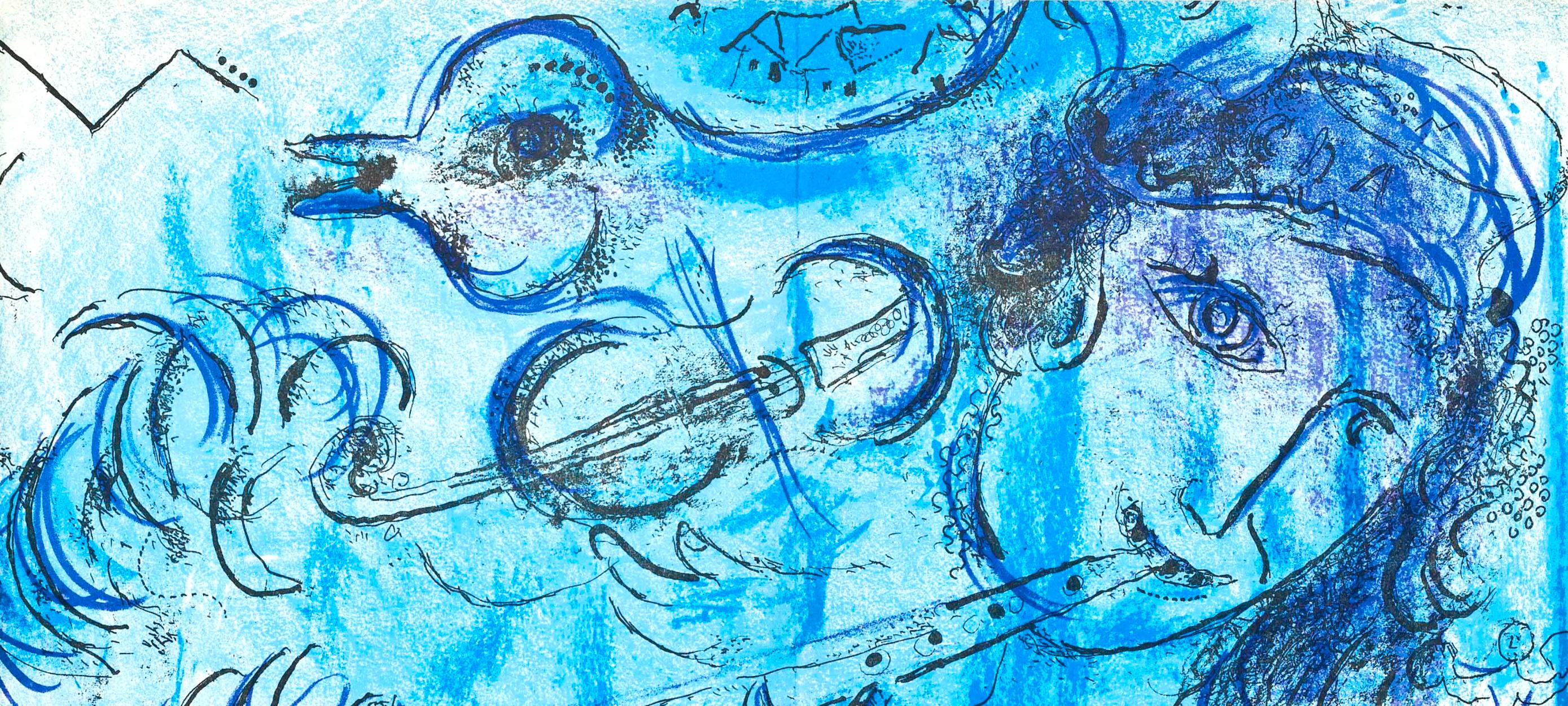 Le Joueur de Flûte (Cramer 34 ; Mourlot 197), Chagall - Expressionniste Print par Marc Chagall