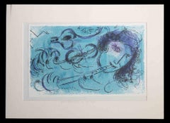 Le Joueur de Flute - Original Lithograph by Marc Chagall - 1957