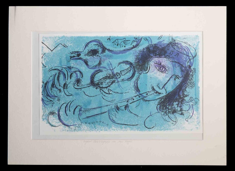  Le Joueur de Flute - Original Lithograph by Marc Chagall - 1957 For Sale 1