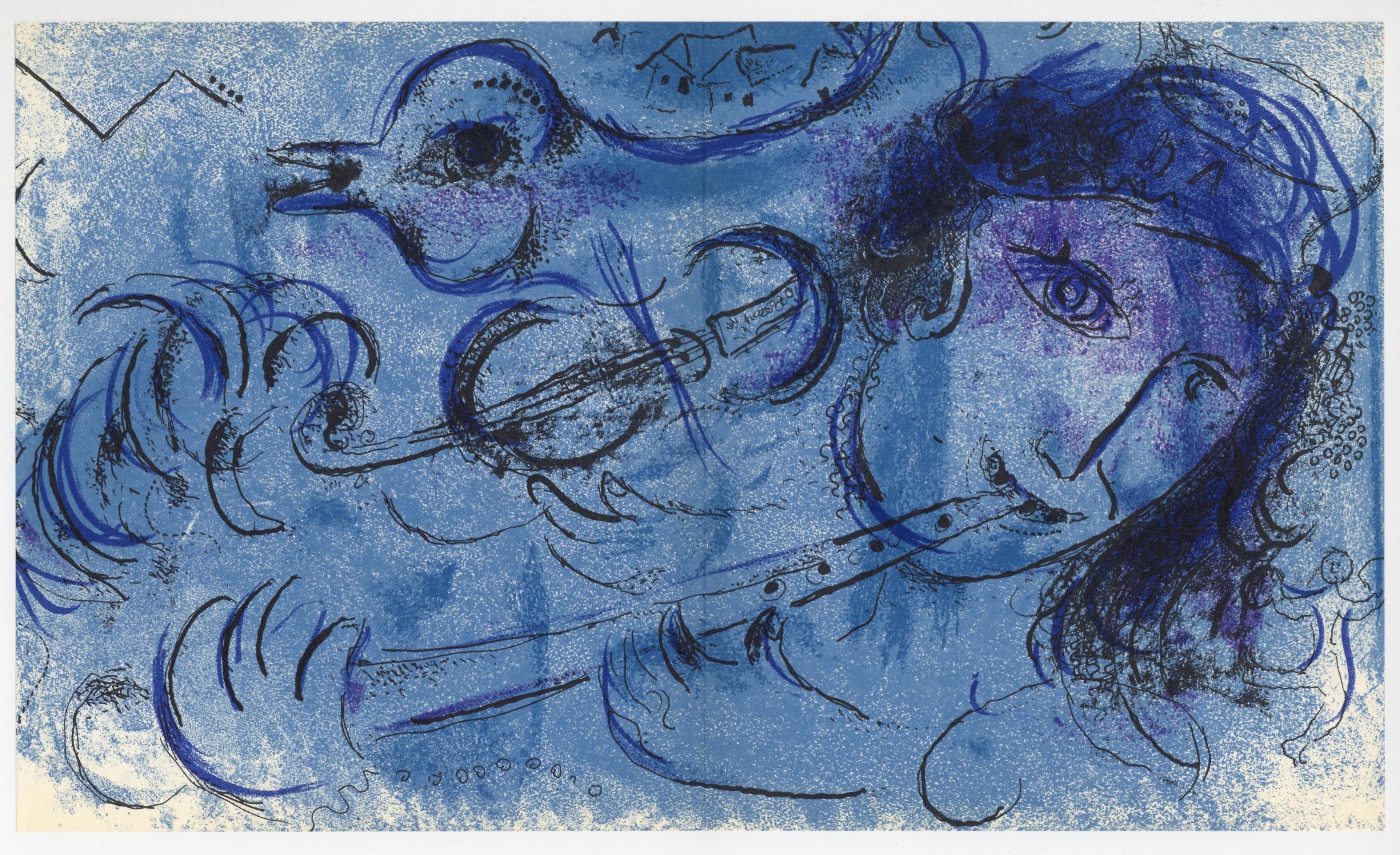 Marc Chagall Portrait Print - "Le Joueur de Flute" original lithograph