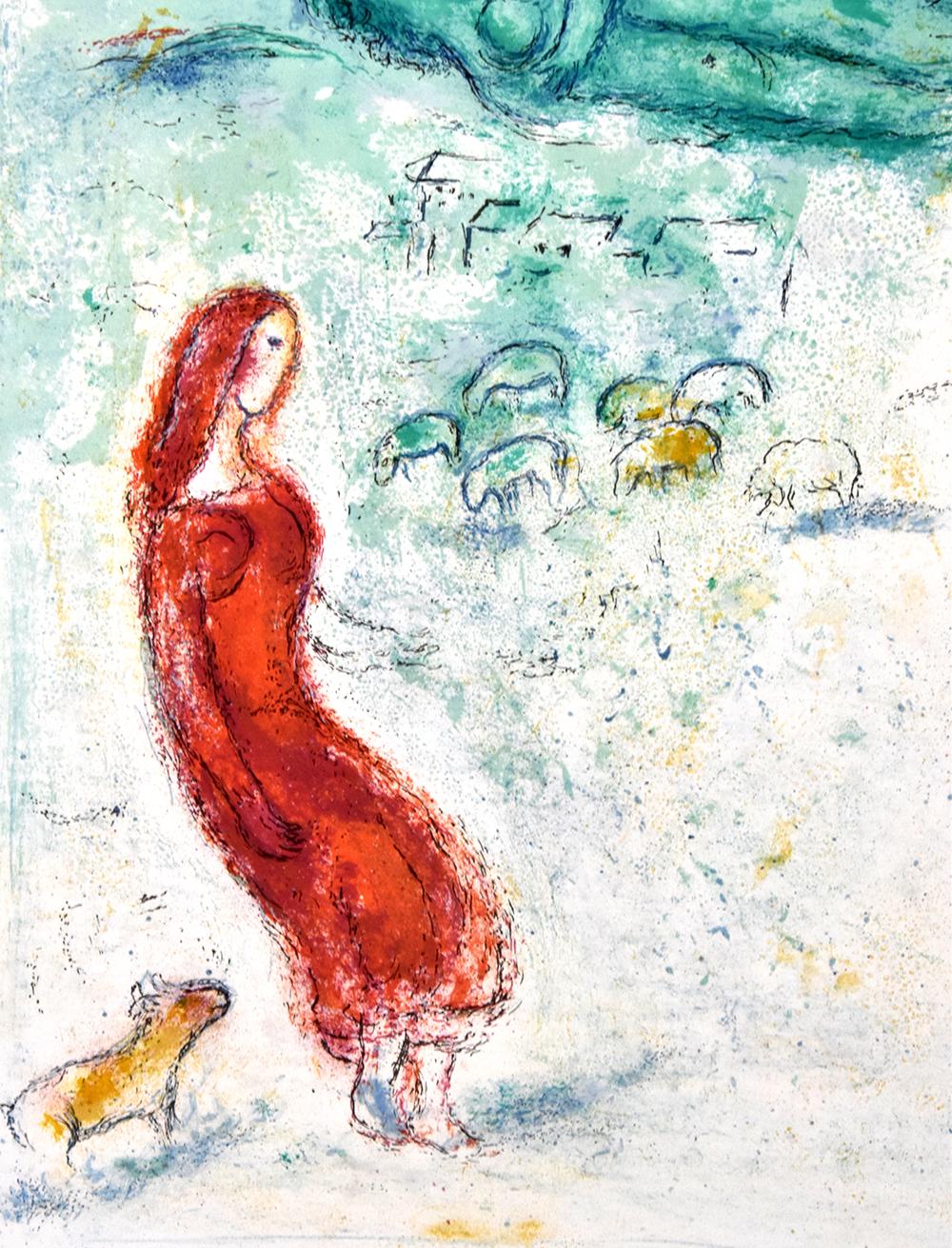 Le Jugement de Chloé (Chloe’s Judgement), from Daphnis et Chloé, 1961 - Beige Figurative Print by Marc Chagall