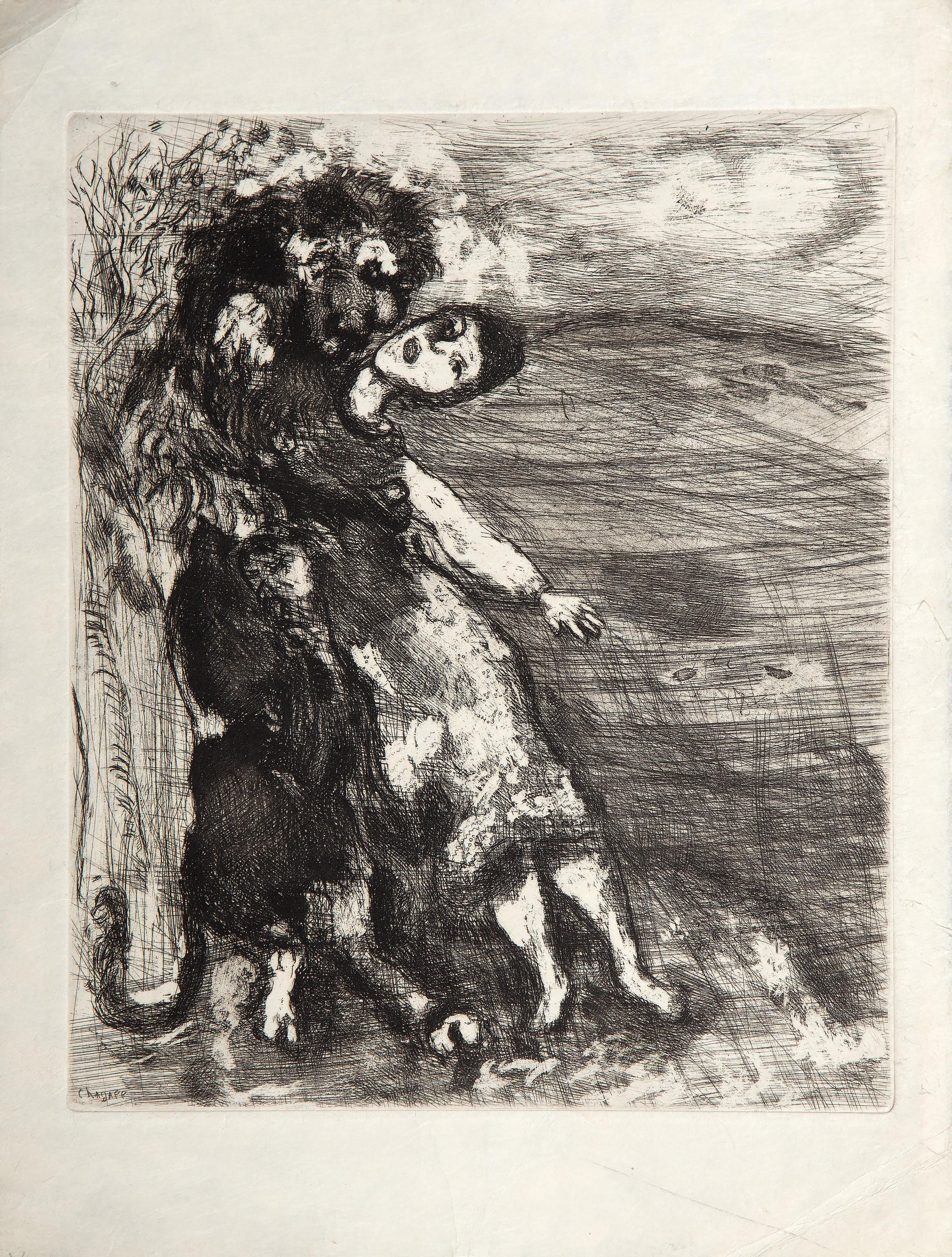  Marc Chagall, Russe (1887 - 1985) - Le Lion Amoureux, de la Fables de La Fontaine, Jahr: 1952, Medium: Radierung auf Japon Nacre, Bildformat: 11.75 x 9.5 inches, Format: 15 x 11 in. (38.1 x 27.94 cm), Drucker: Maurice Potin, Paris, Verlag: Teriade