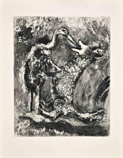 Le Loup et la Cigogne (The Wolf and the Stork) - Etching by Marc Chagall - 1952