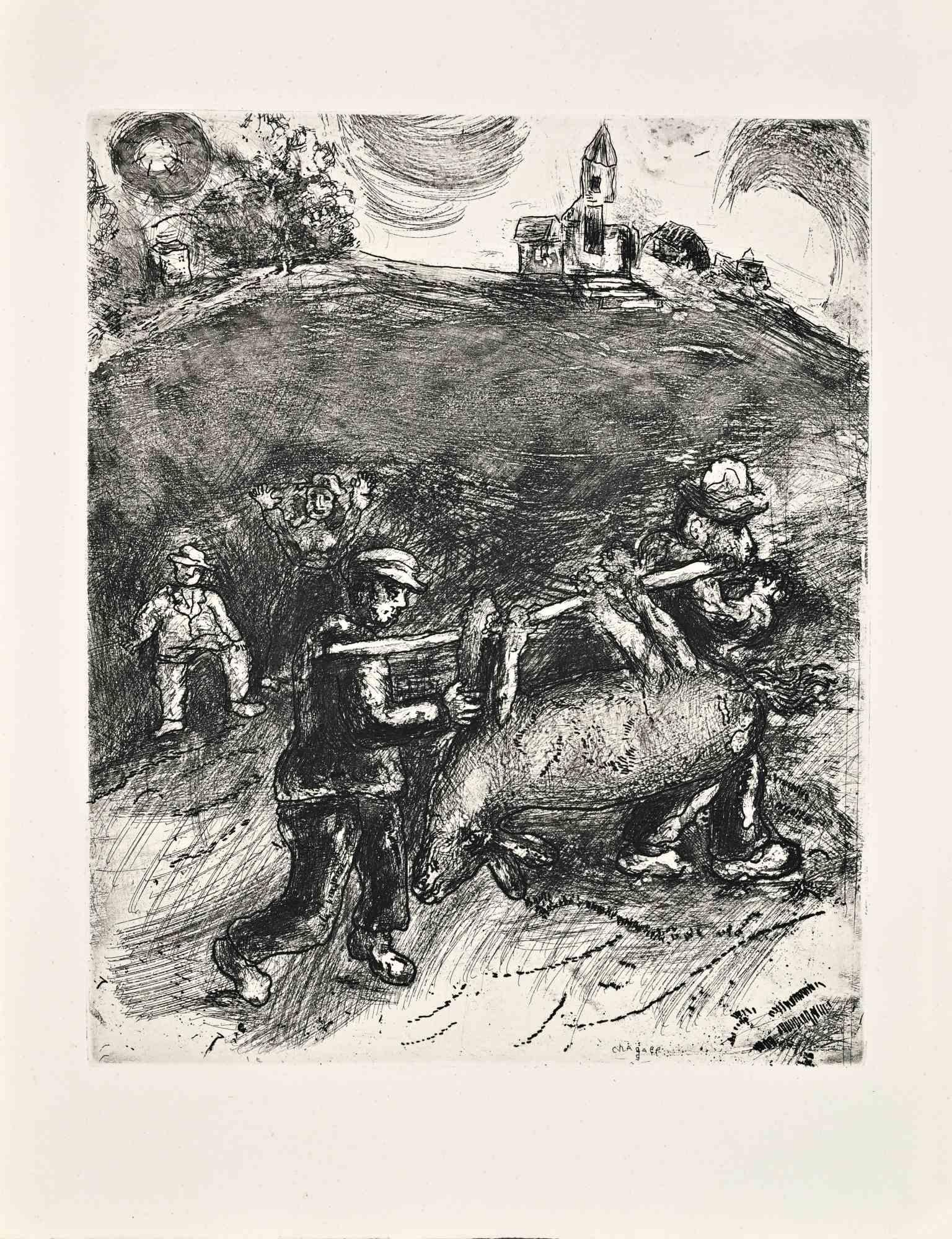 Le Meunier, son fils et l'Ane (The Miller... - Etching by Marc Chagall - 1952
