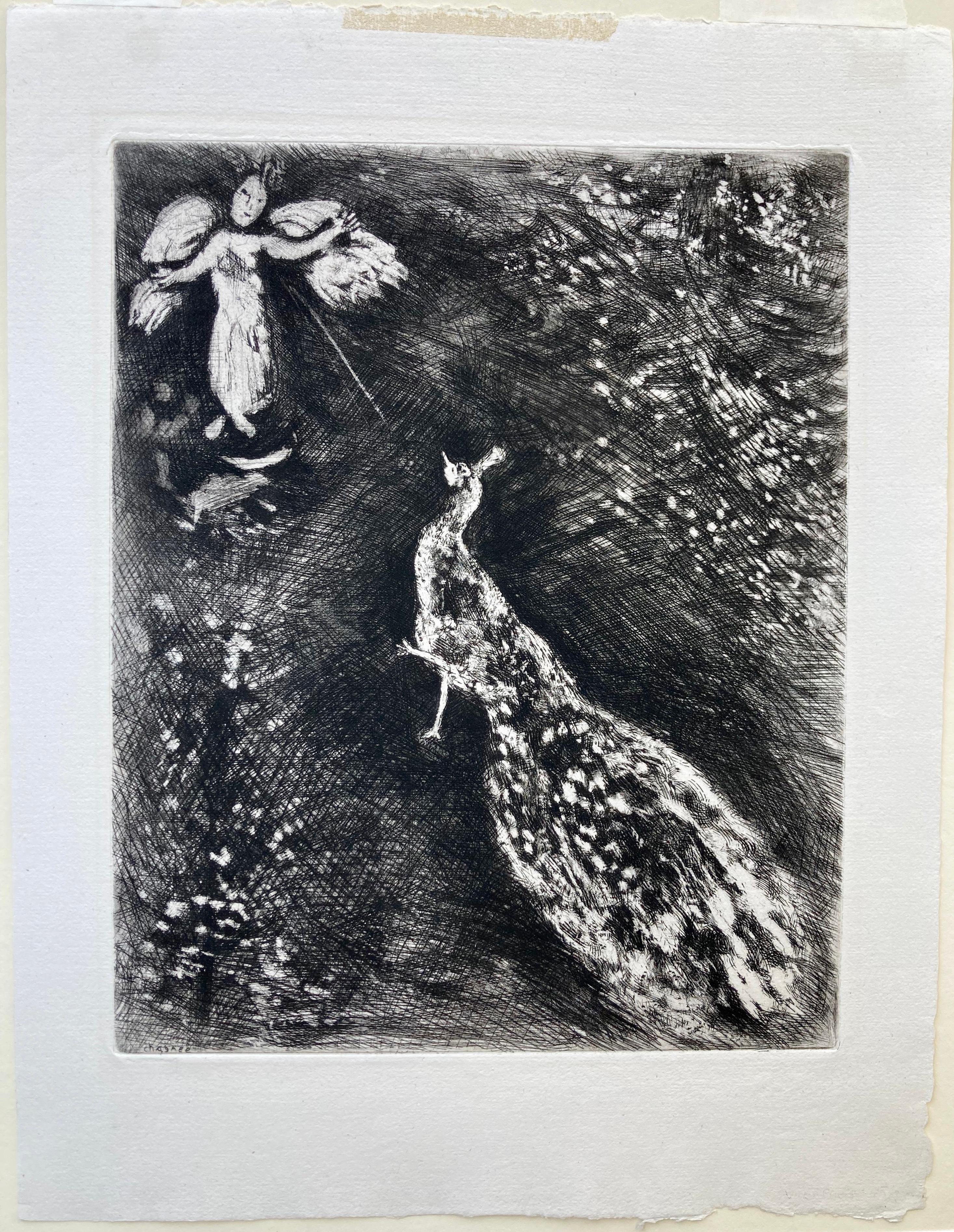 MARC CHAGALL (1887-1985)
LE PAON SE PLAIGNANT A JUNON - Il pavone che si lamenta con Giunone, 1927-30 (Cramer libri 22)
Acquaforte da 